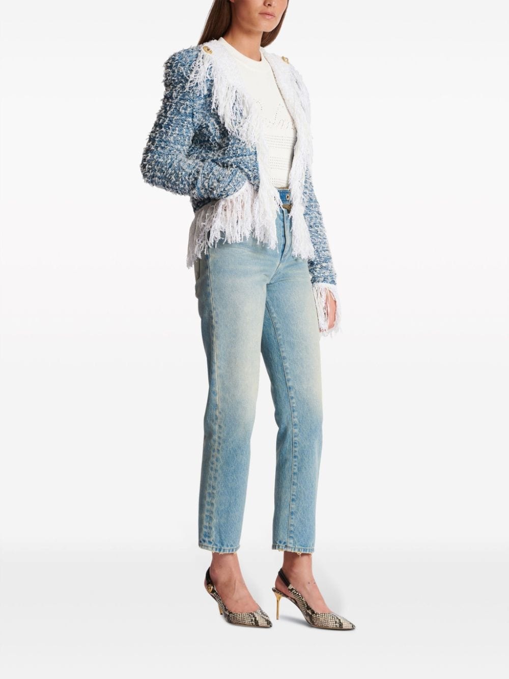 fringed denim tweed jacket - 3