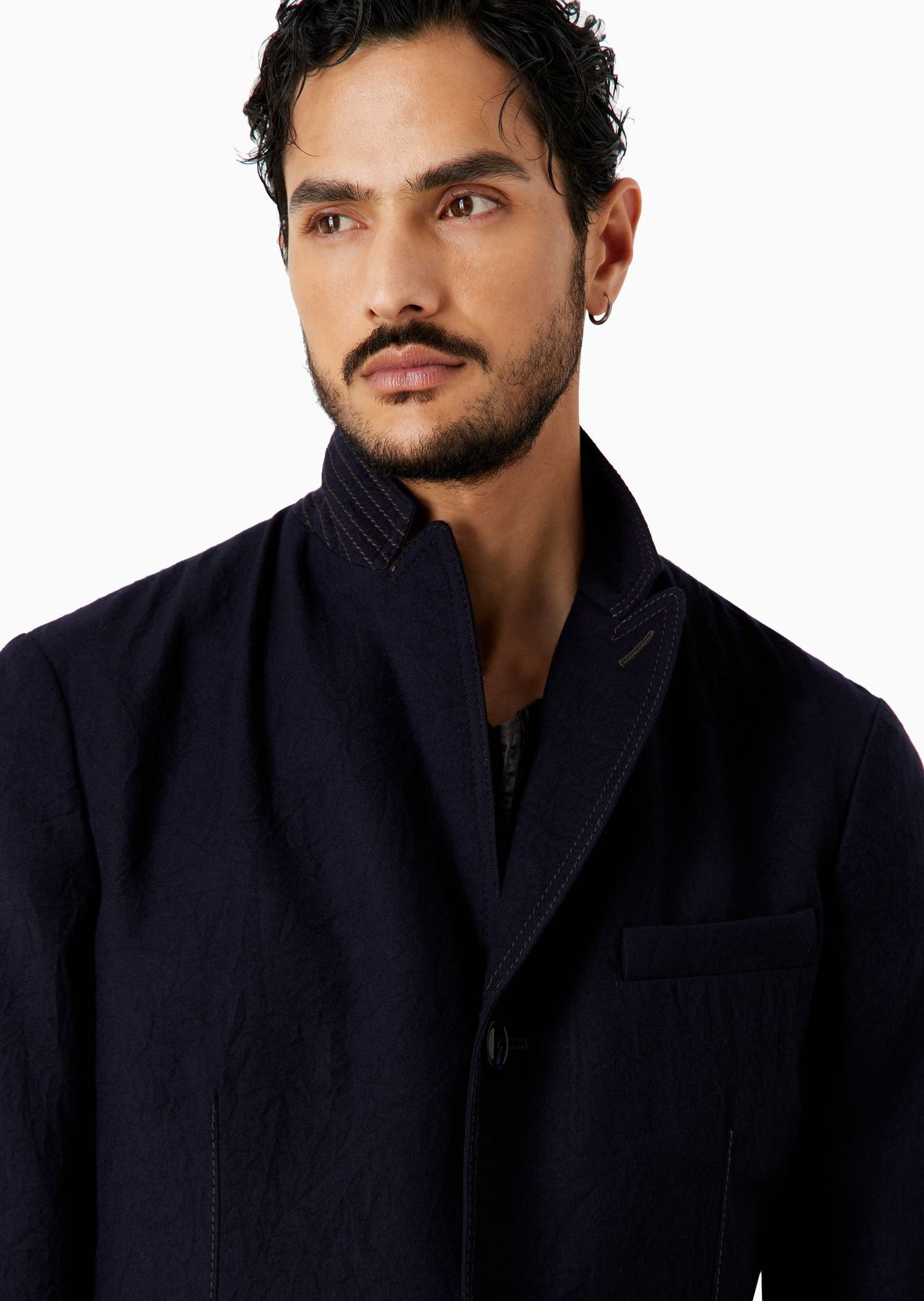 Single-breasted crinkled wool flannel jacket - 5
