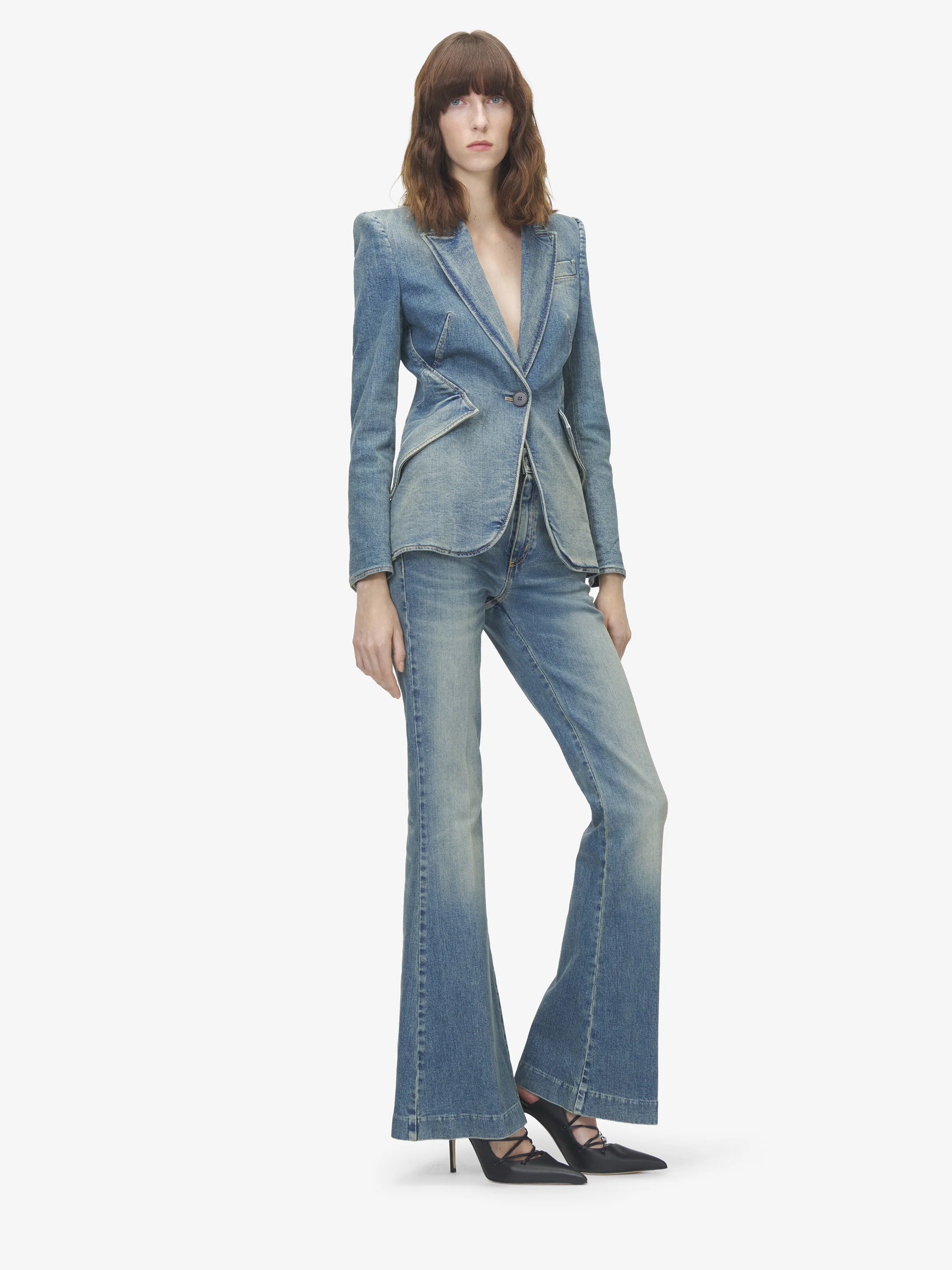 Women's Narrow Bootcut Denim Trouser in Washed Blue - 1