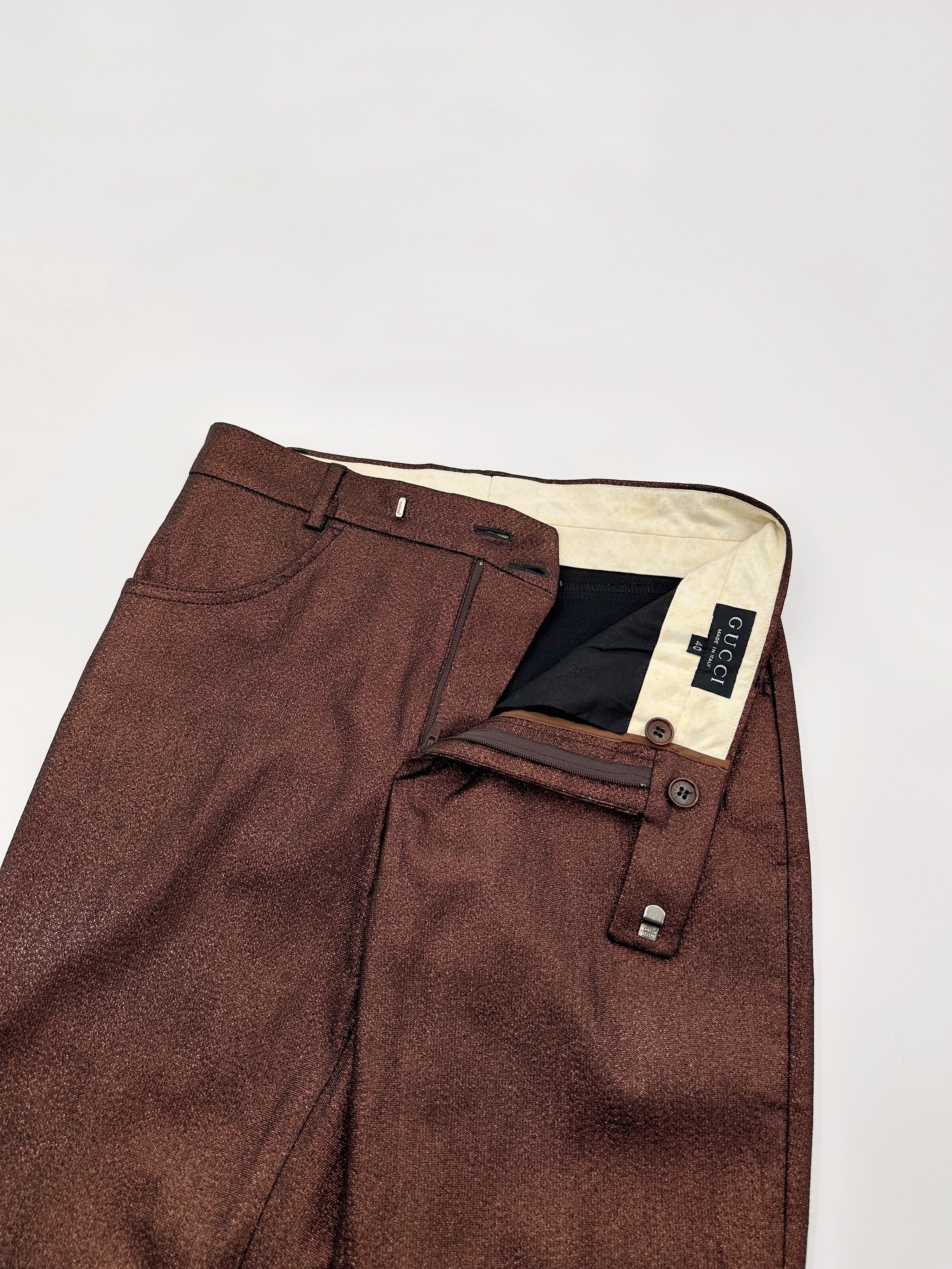 Gucci Spring 1997 Tom Ford Metallic Brown Glitter Lurex Pants 40 - 9