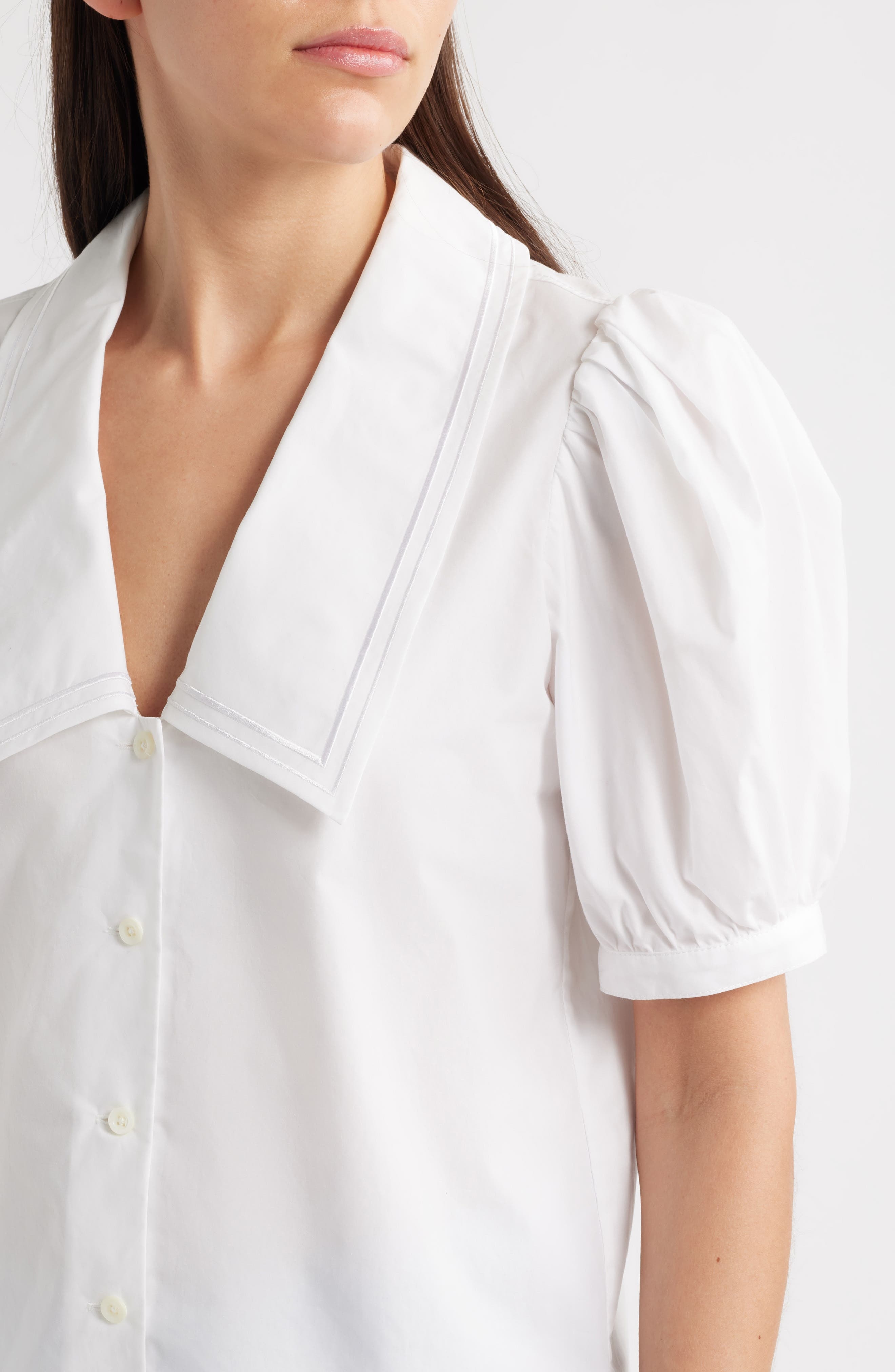 FRAME The Sailor Cotton Button-Up Top in White at Nordstrom - 3