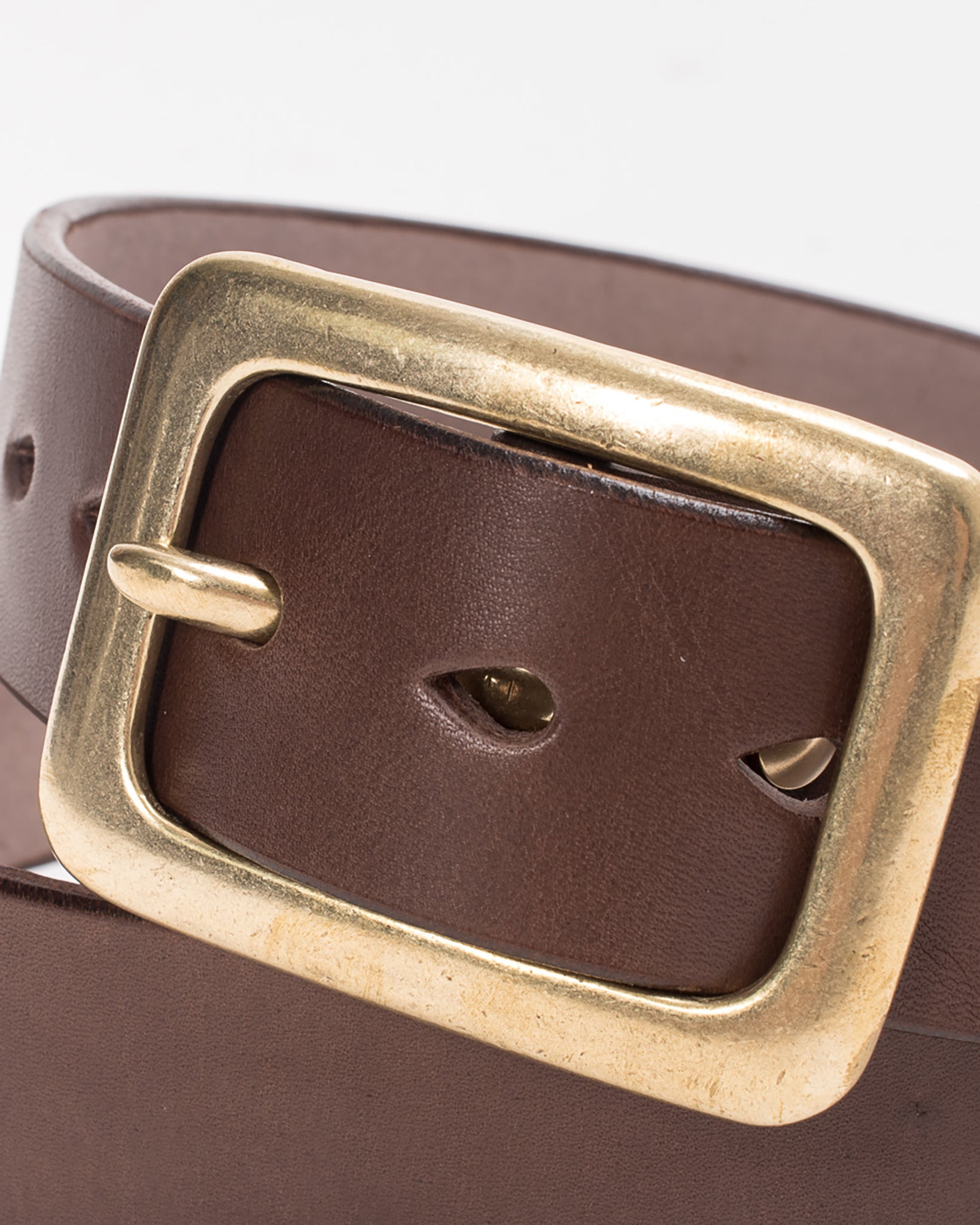 IHB-11-BRN Heavy Duty "Tochigi" Leather Belt with Brass Garrison Buckle - Brown - 2