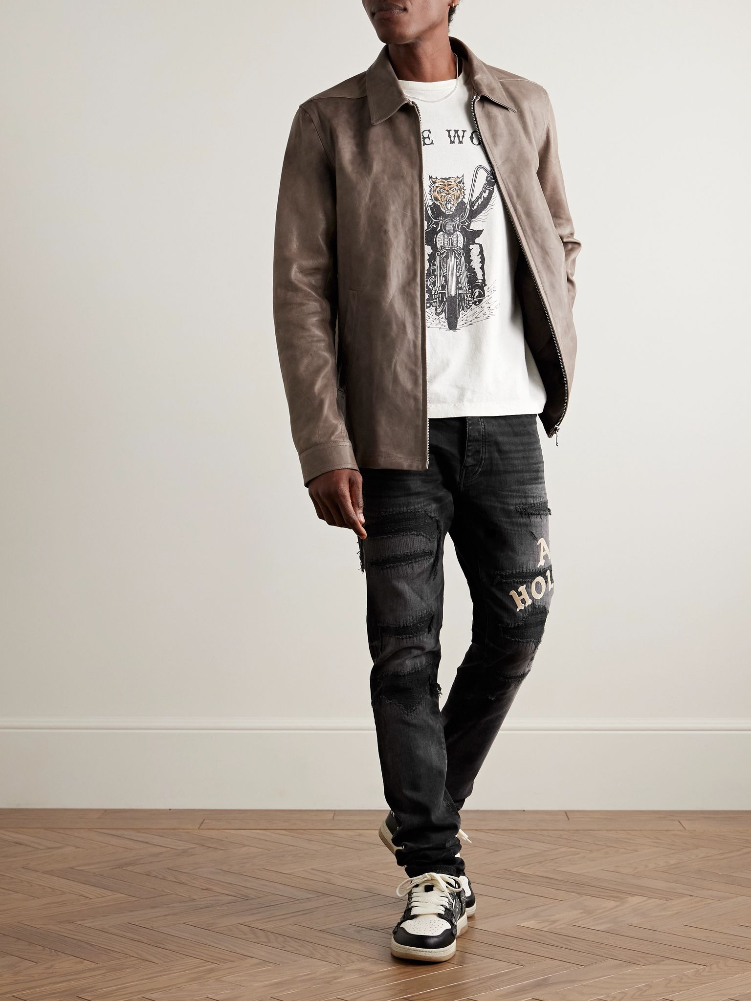 Hollywood Skinny-Fit Logo-Flocked Distressed Jeans Black - 2