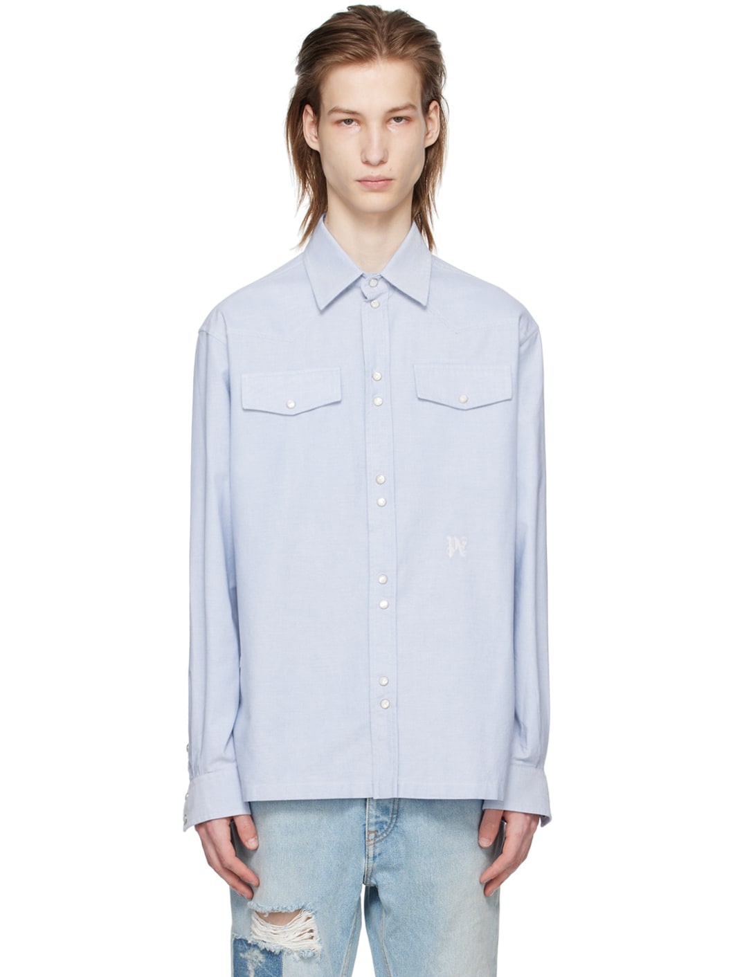Blue Embroidered Shirt - 1