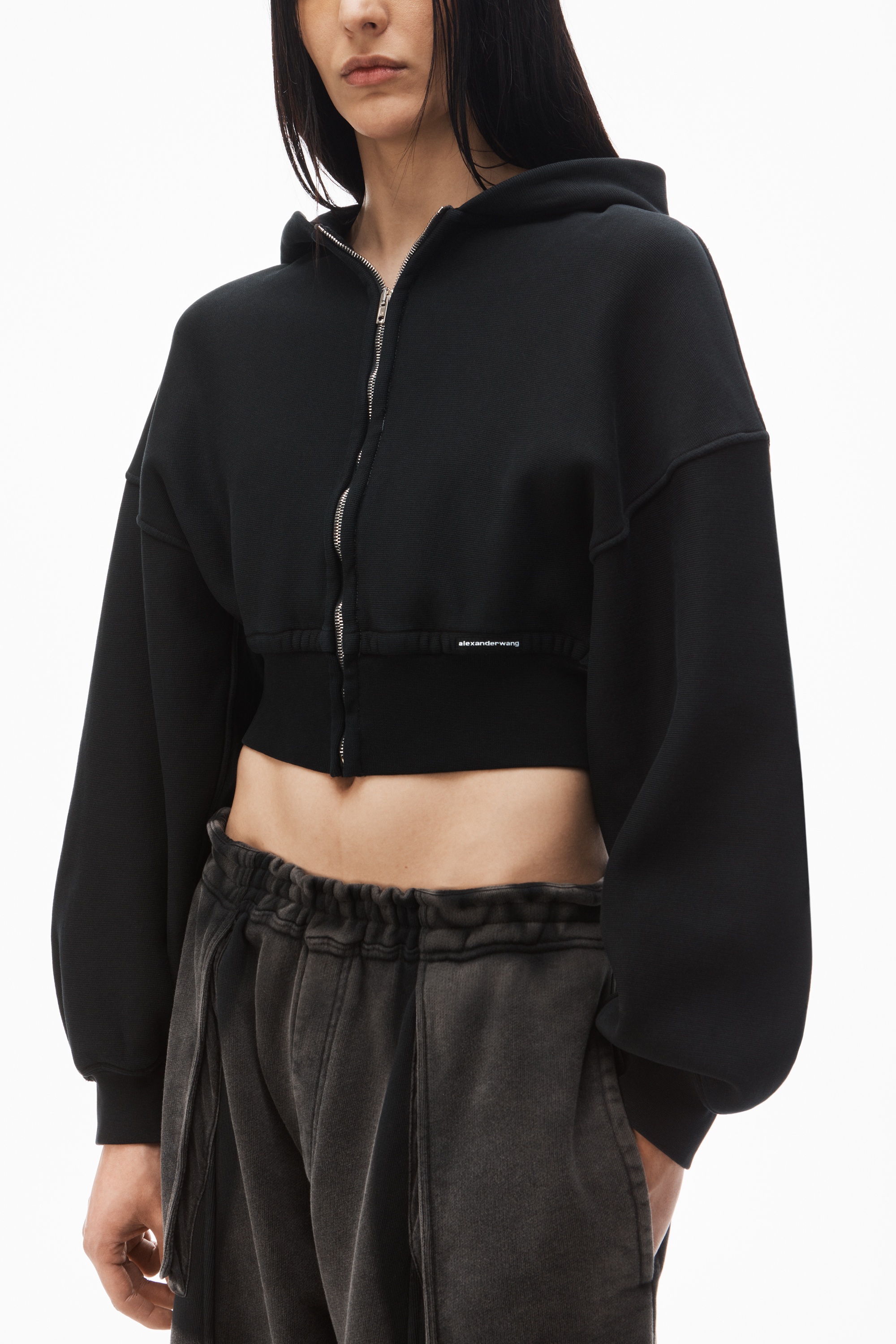 cropped zip up hoodie in classic terry - 3