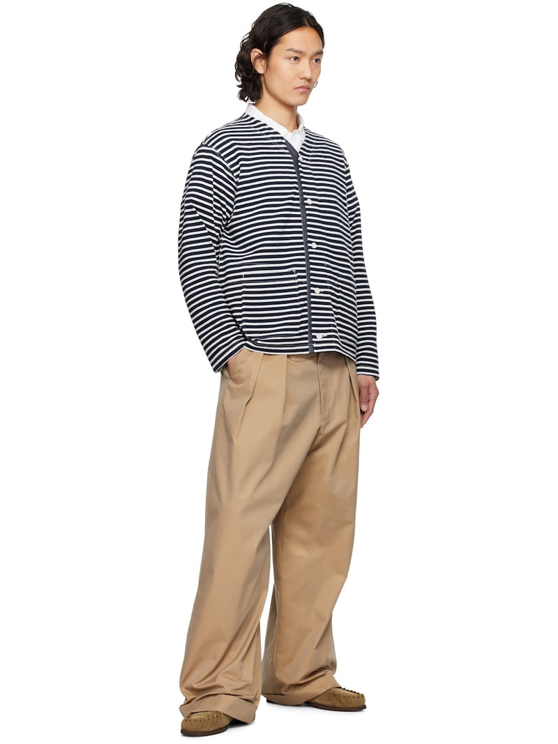 Engineered Garments White & Navy PC Stripe Jersey Knit Cardigan outlook