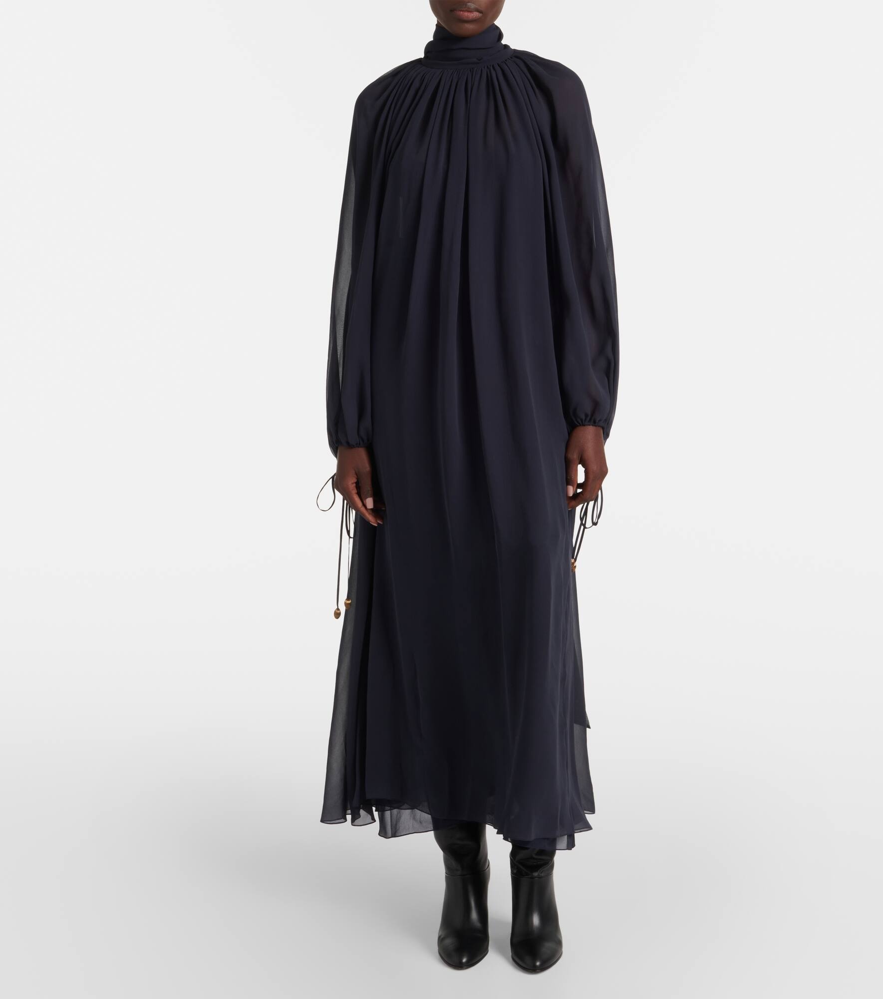 Gathered silk georgette maxi dress - 8