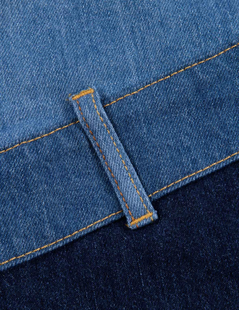 Patchwork with Seagull Embroidery Relax Fit Denim Shirt 9