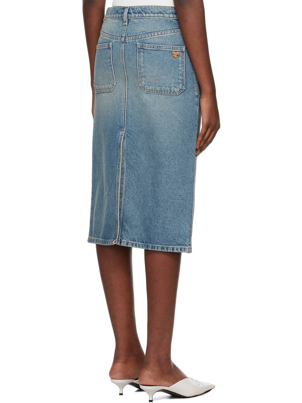 Blue Faded Denim Midi Skirt - 3