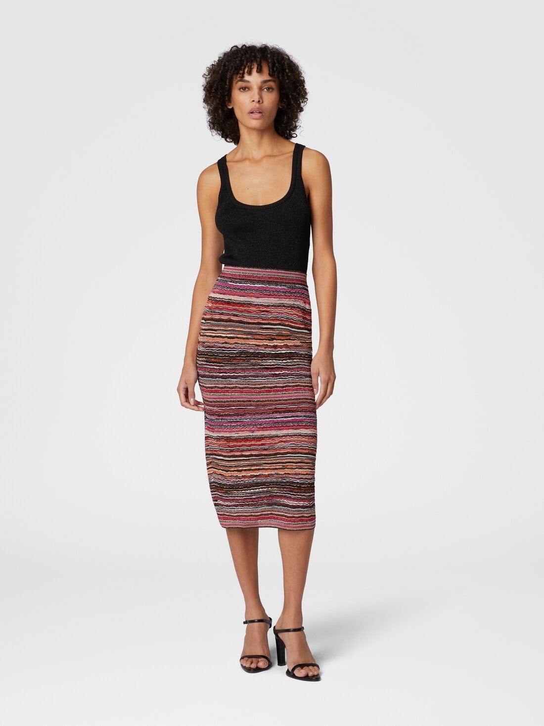 Midi skirt in lamé embossed viscose with wave pattern - 2