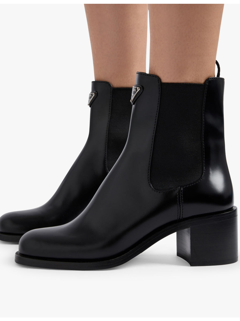 Triangle-plaque brushed leather heeled boots - 2