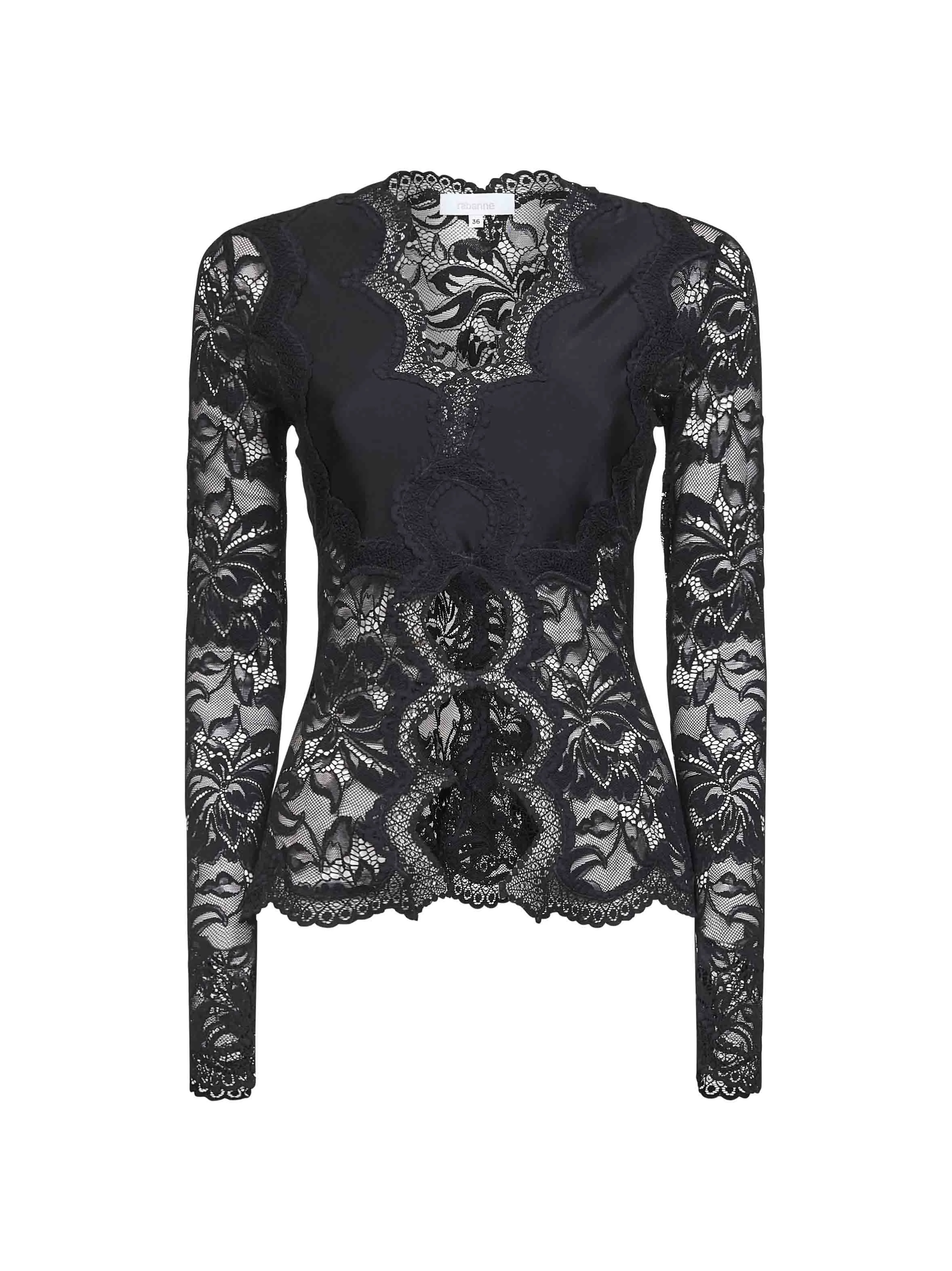 Black lace and viscose jersey top - 1