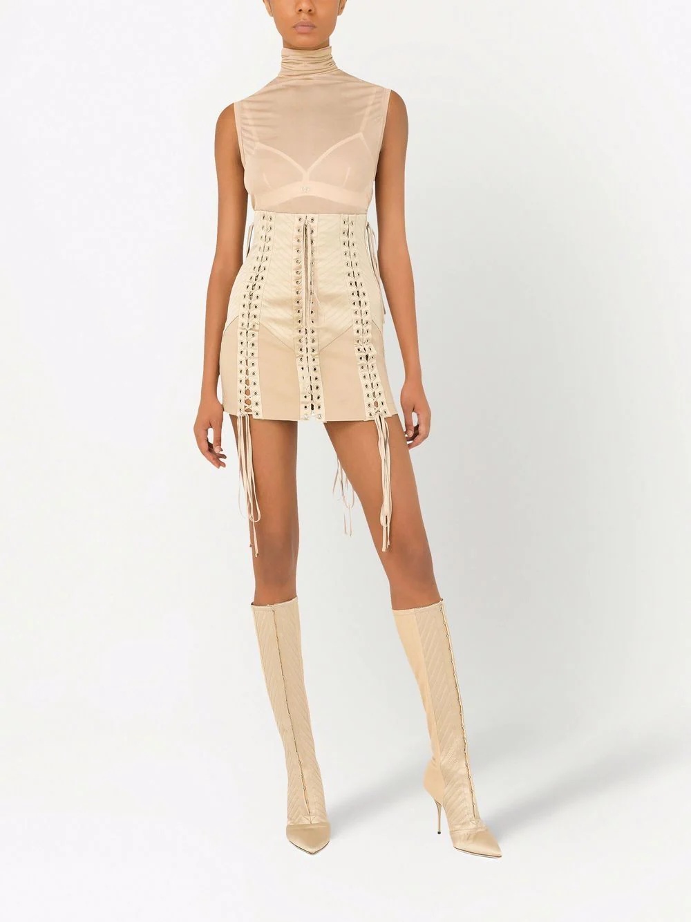 high-waisted lace-up skirt - 2