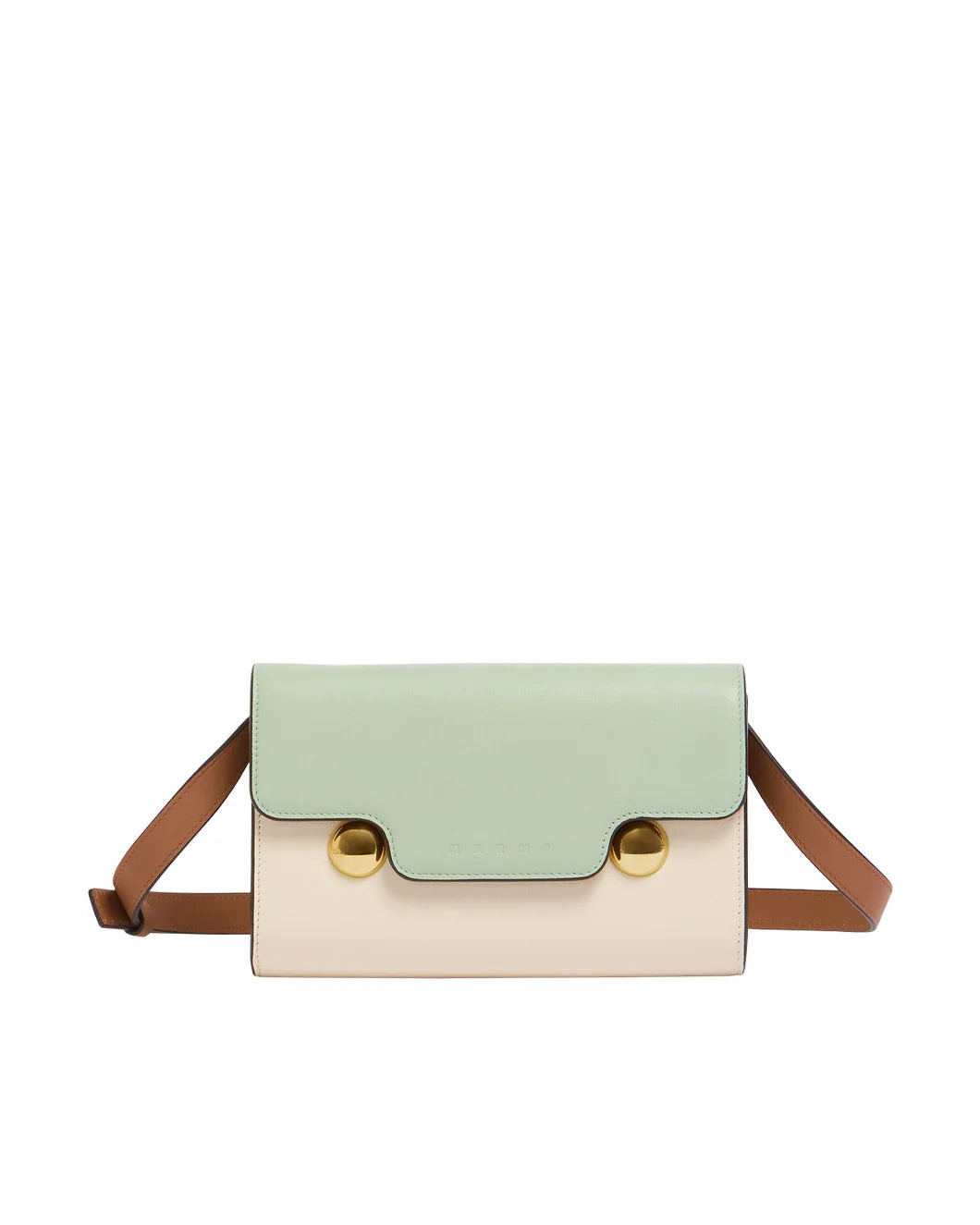 GREEN CREAM AND BROWN LEATHER TRUNKAROO CLUTCH - 1