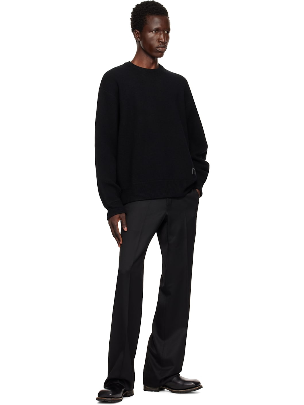 Black Wool Straight Trousers - 4