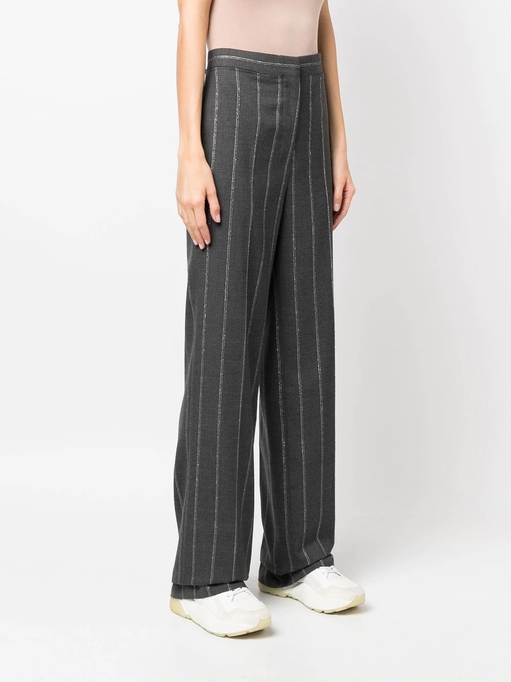 stitch-detail striped tailored trousers - 3