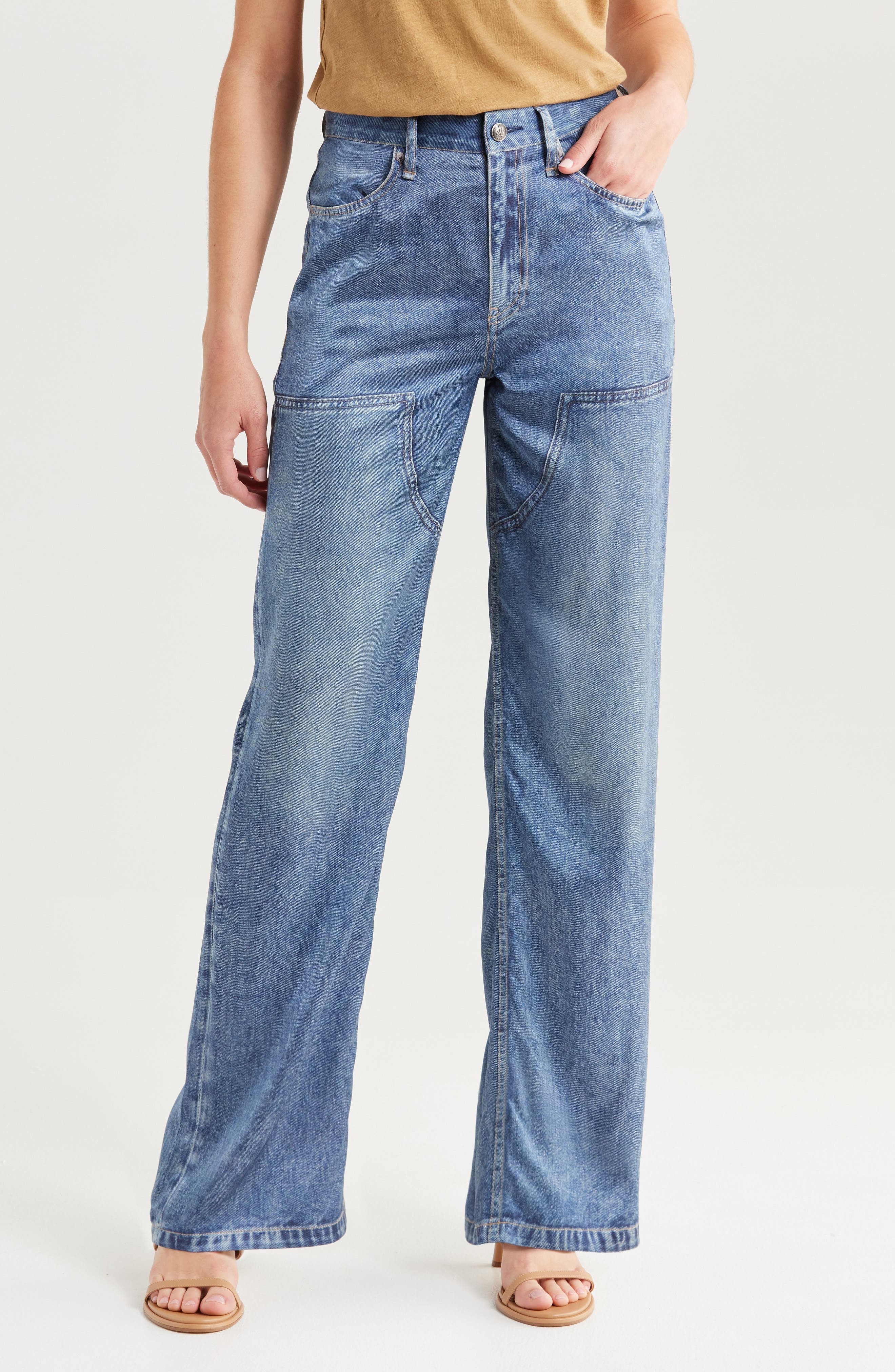 rag & bone Miramar Trompe l'Oeil Faux Denim Satin Pants in Avalon at Nordstrom - 1