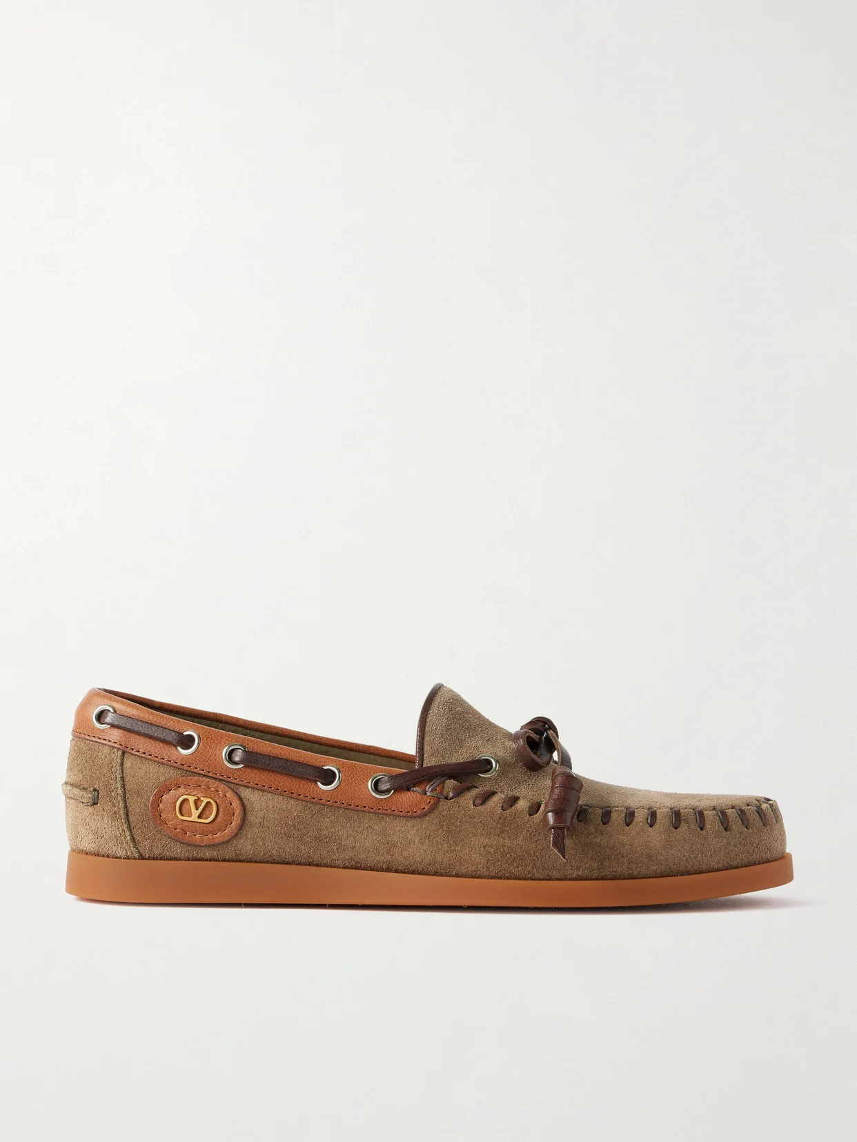 Leather-trimmed Suede Boat Shoes - 1