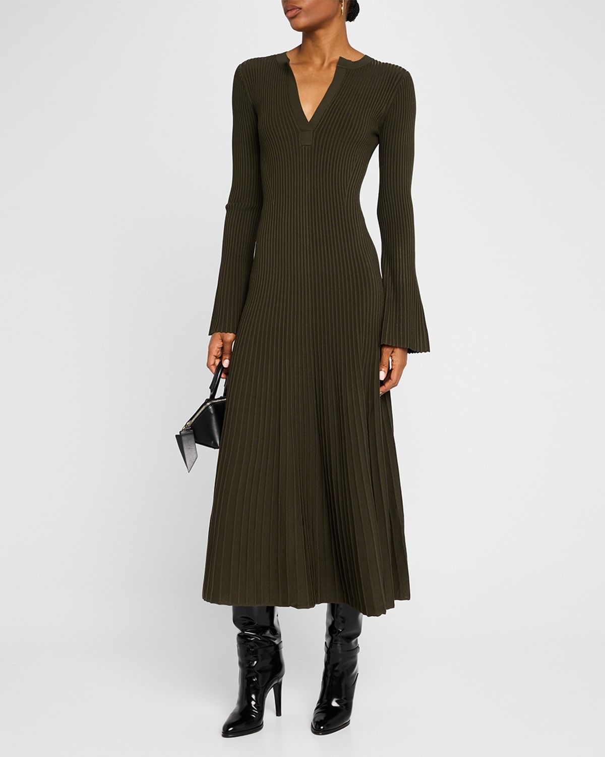 Genna Ribbed Long-Sleeve Midi Dress - 4