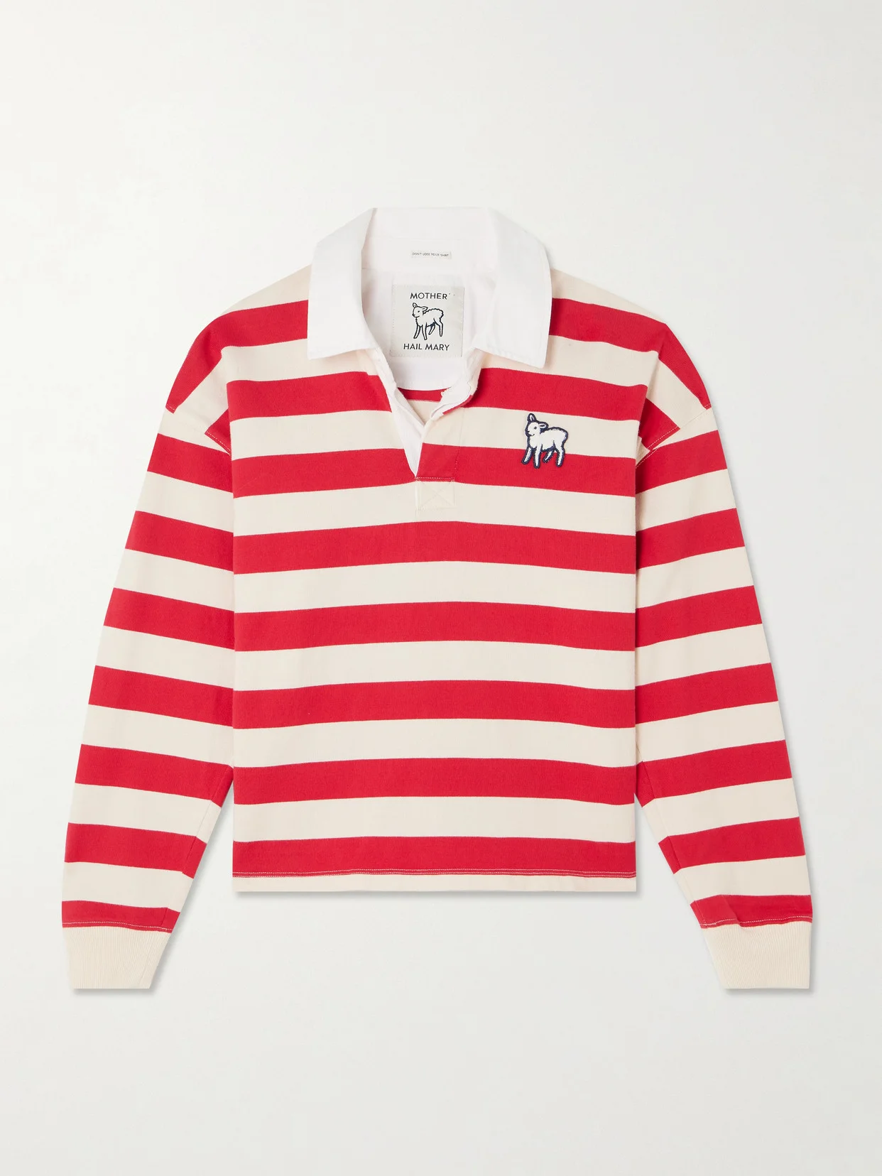 The Boxy Match Appliquéd Striped Cotton-jersey Polo Shirt - 1