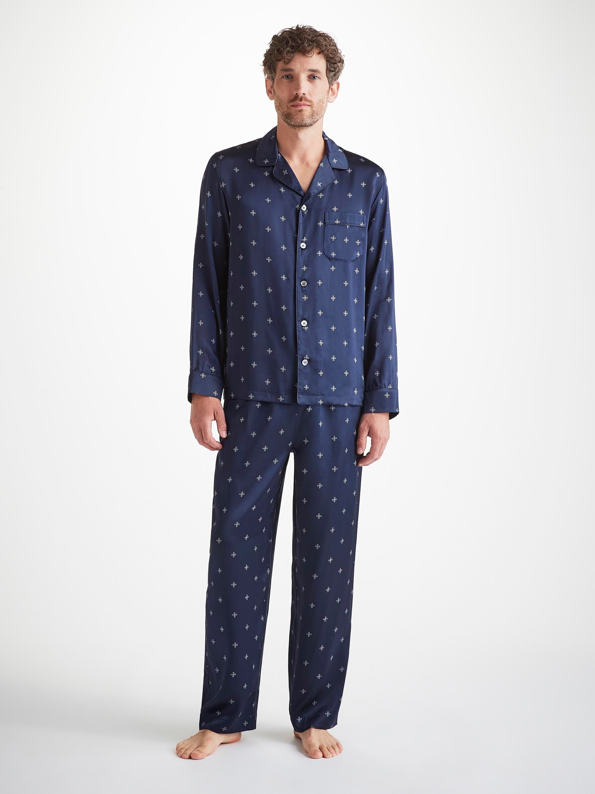 Men's Pajamas Silk Satin Navy Sailor's Knot Print - 3