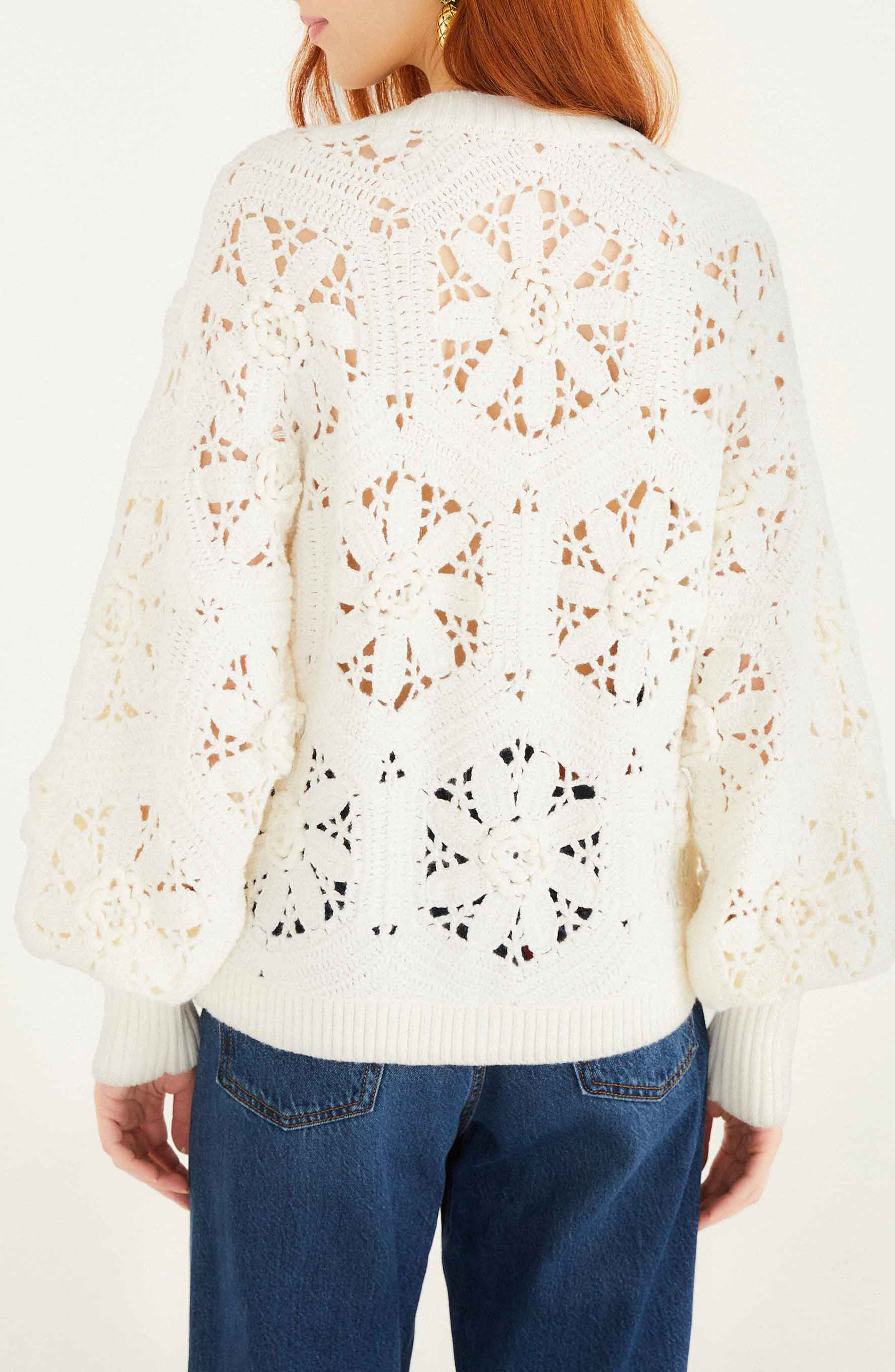 FARM Rio 3D Flower Cardigan in Off-White at Nordstrom - 2
