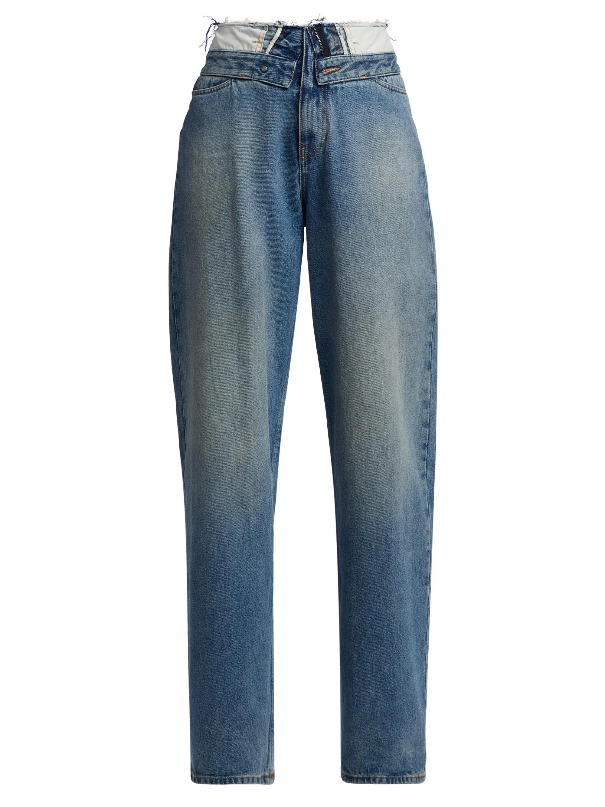 Women's Deconstructed High-Rise Straight-Leg Jeans - Light Blue - 1