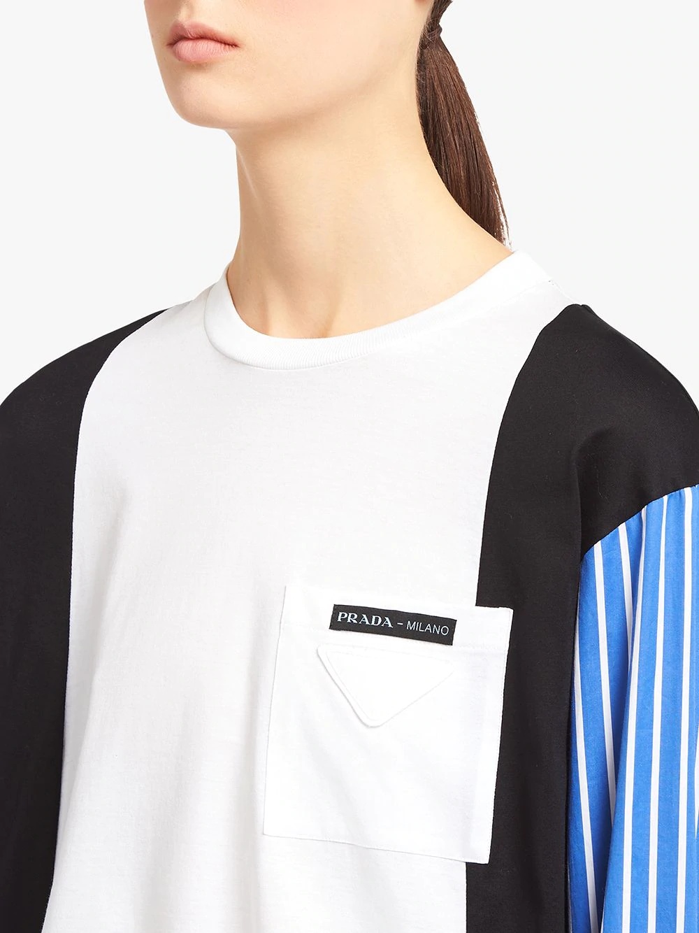 striped sleeved poplin T-shirt - 5