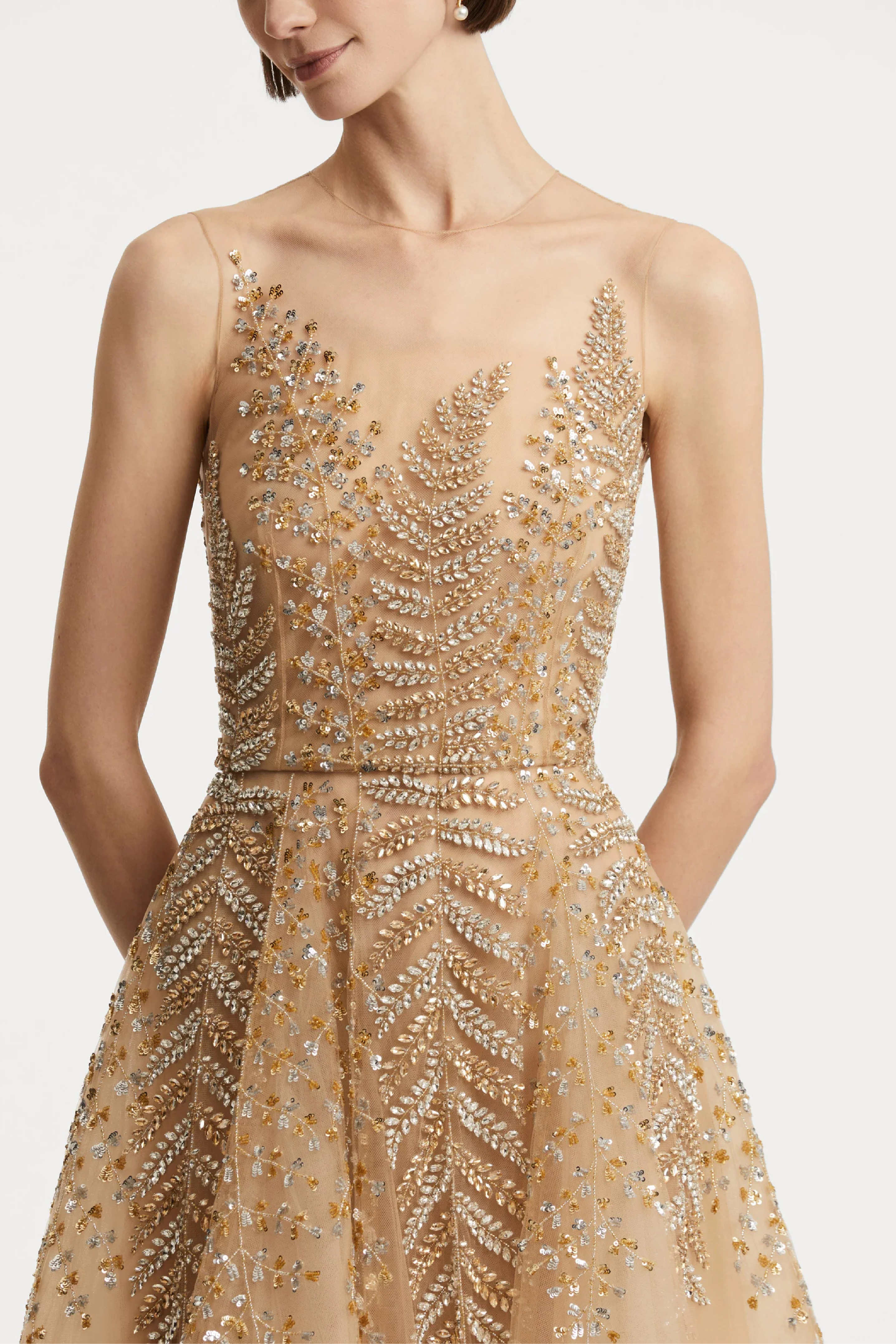 FERN EMBROIDERED ILLUSION COCKTAIL DRESS - 5