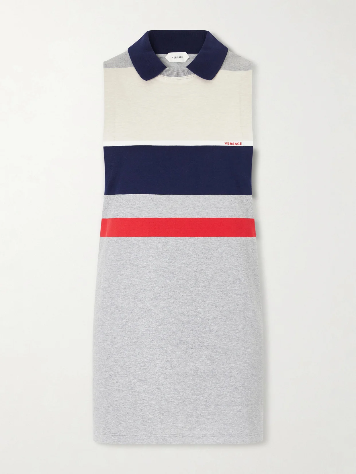 Sleeveless Embroidered Striped Cotton T-shirt - 1