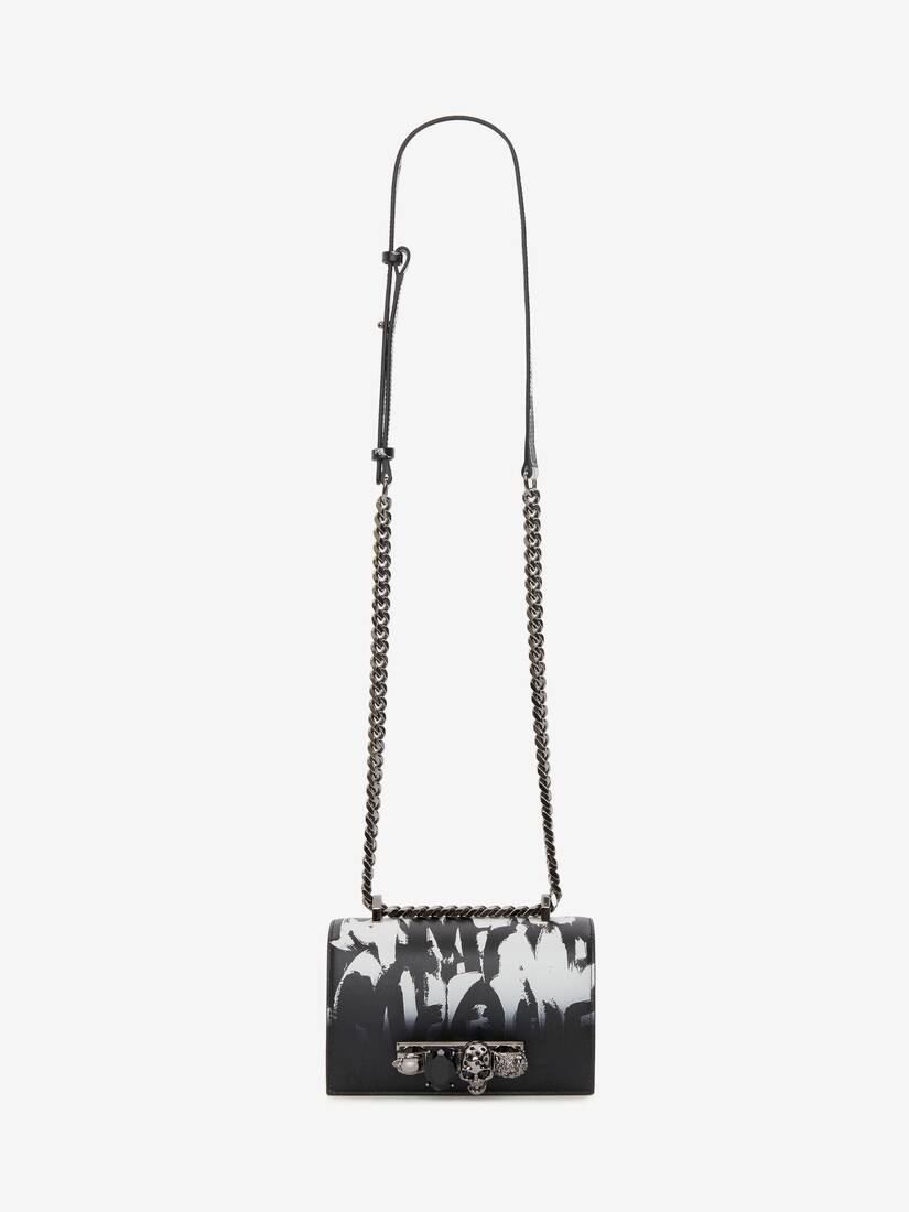 Mcqueen Graffiti Mini Jewelled Satchel in Black/white - 5