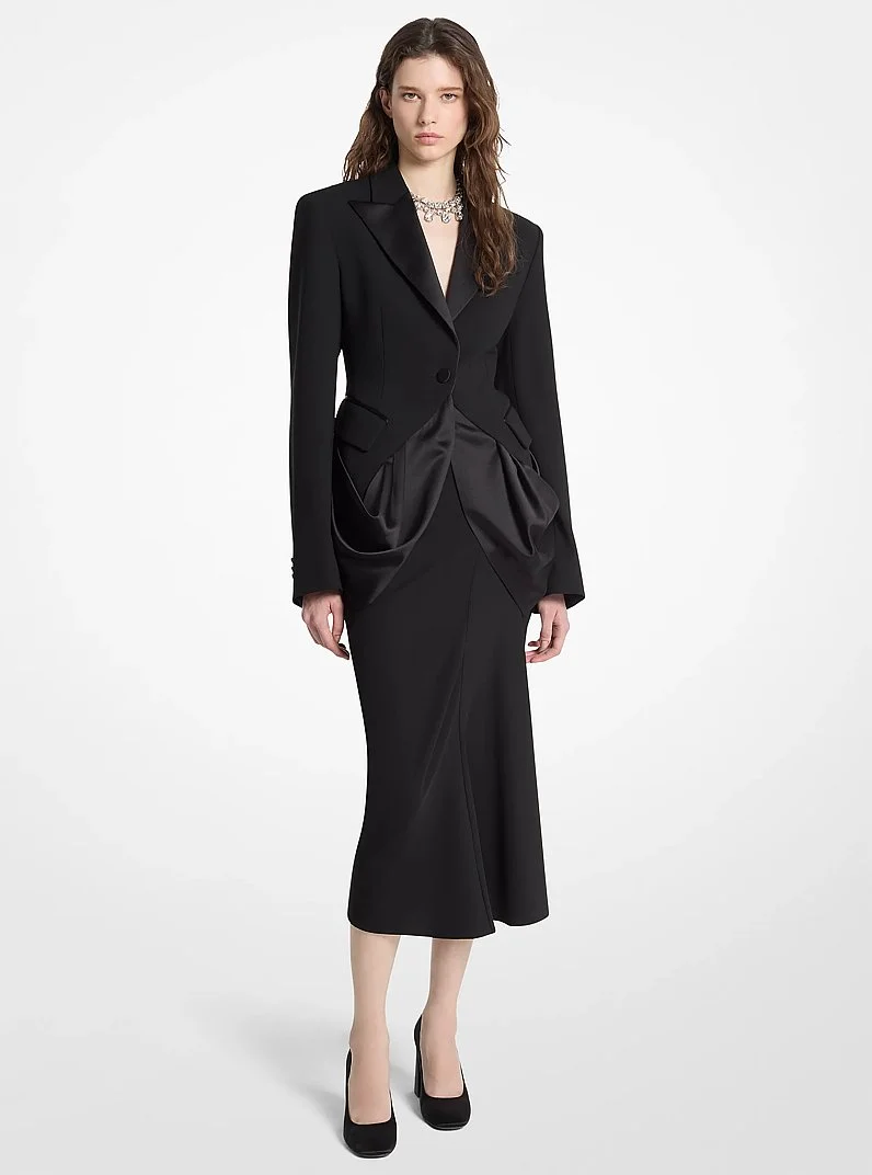 Stretch Wool Draped Tuxedo Blazer - 1