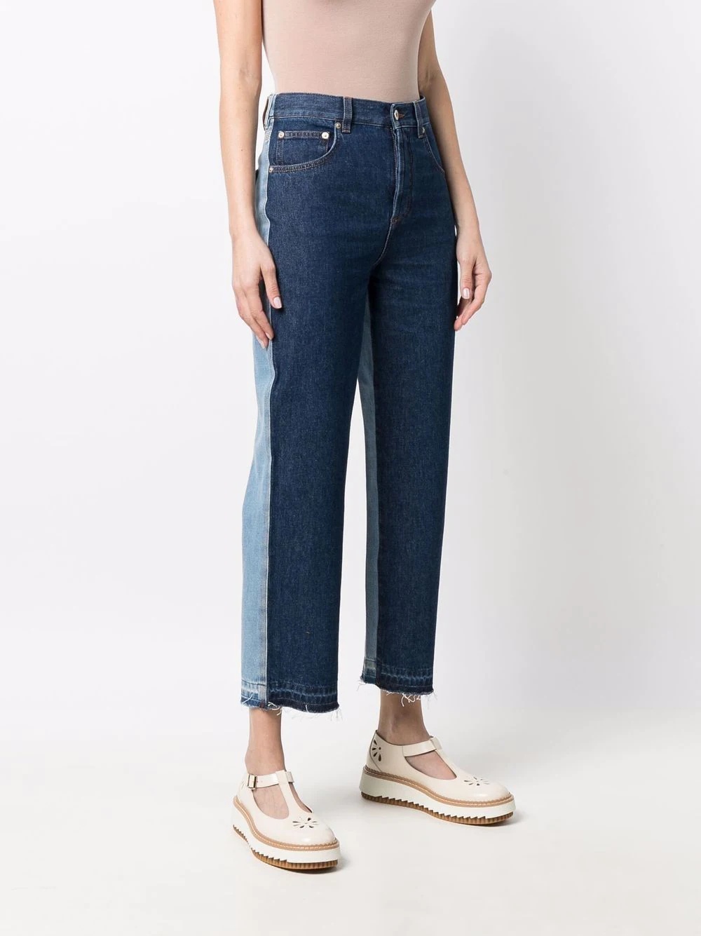 cropped two-tone jeans - 3