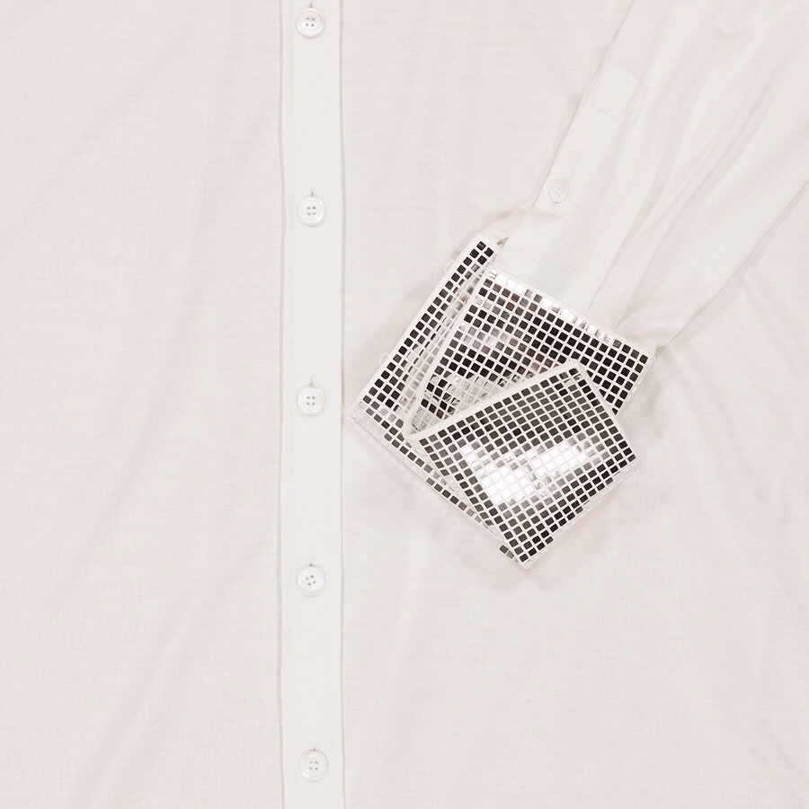 Burberry Ladies Optic White Mirrored Cotton Trim Silk Jersey Oversized Shirt Dress - 5
