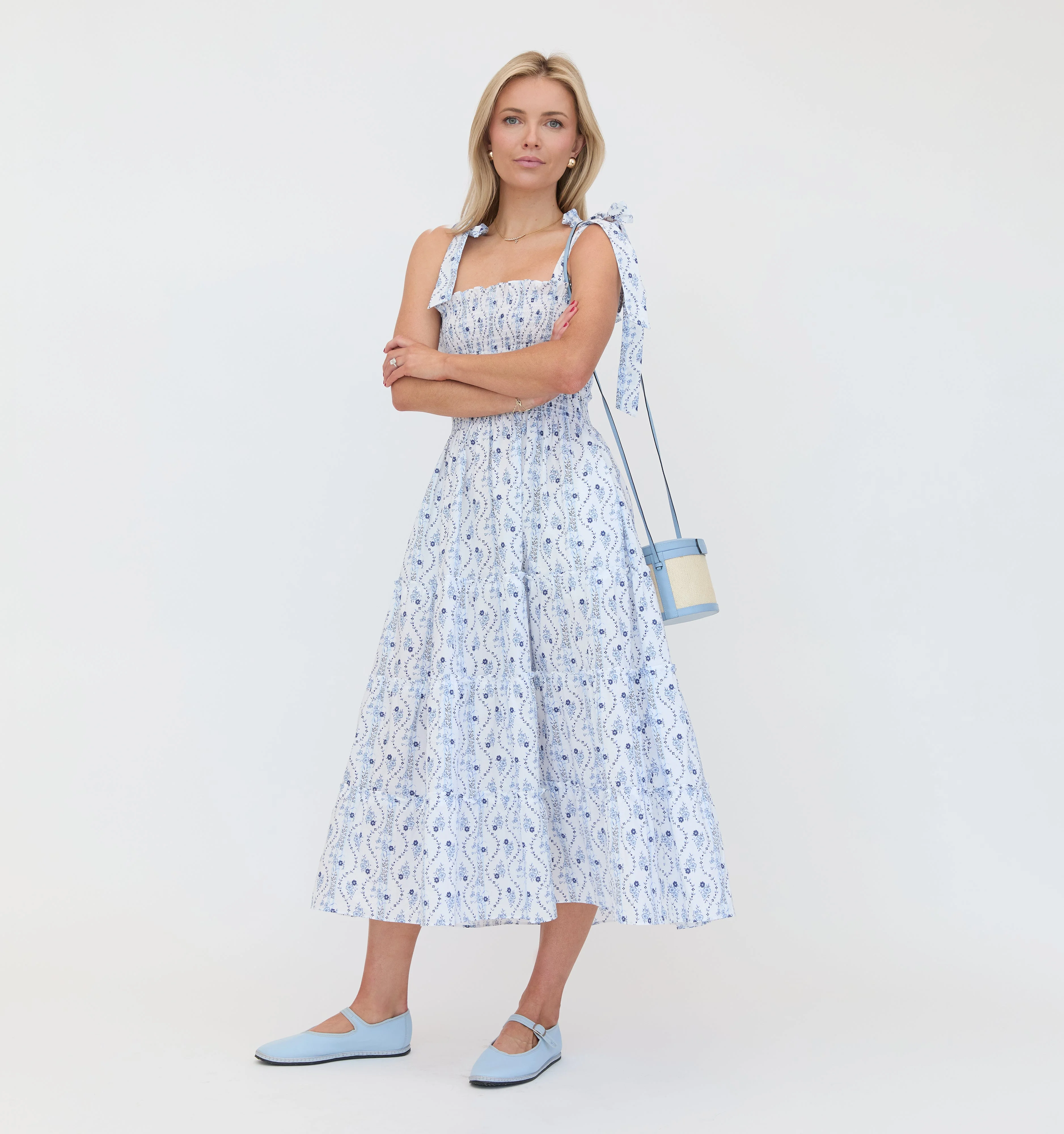 The Ribbon Ellie Nap Dress - Blue Vine Stripe - 1