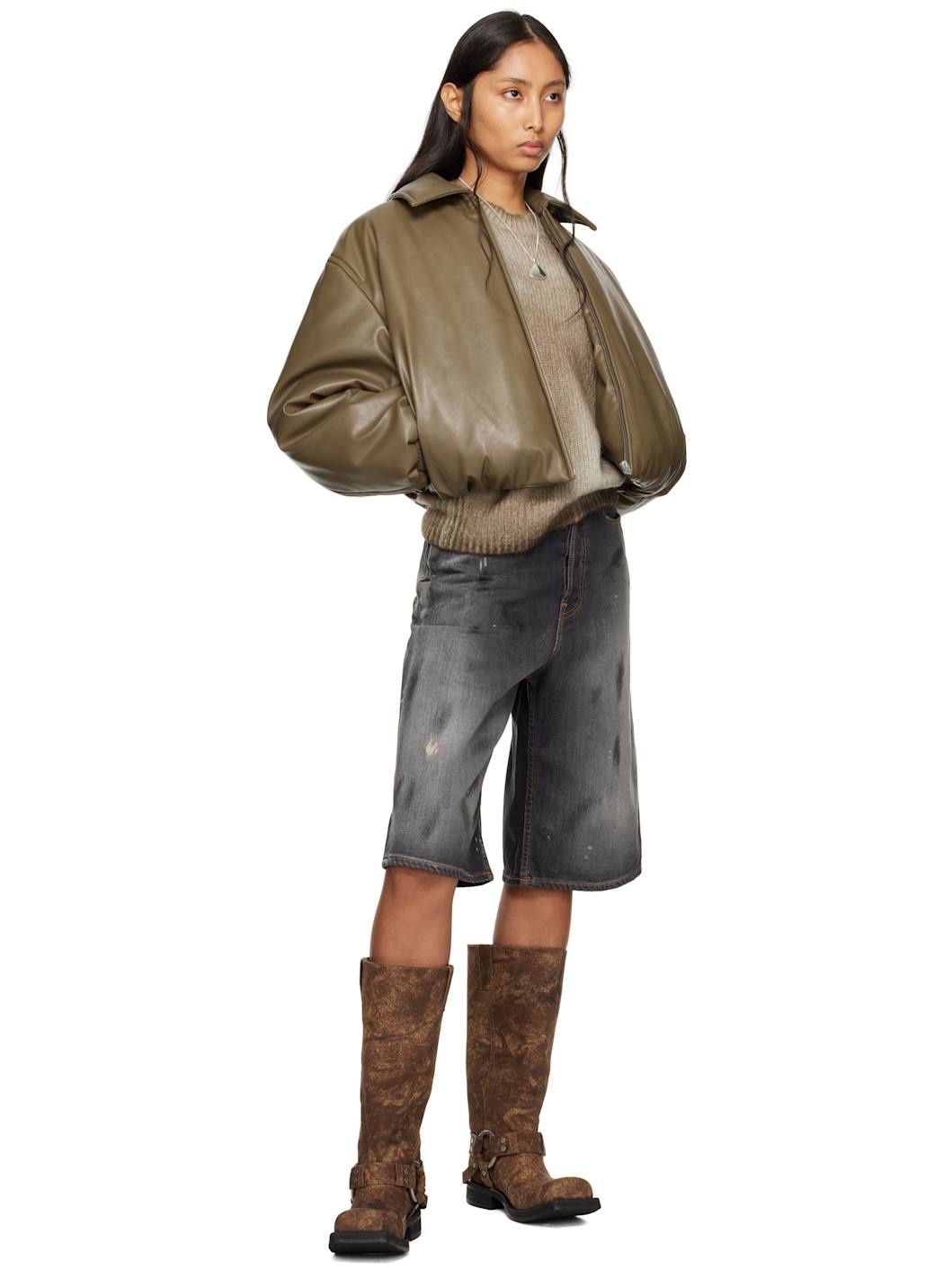 Brown Buckle Denim Tall Boots - 5