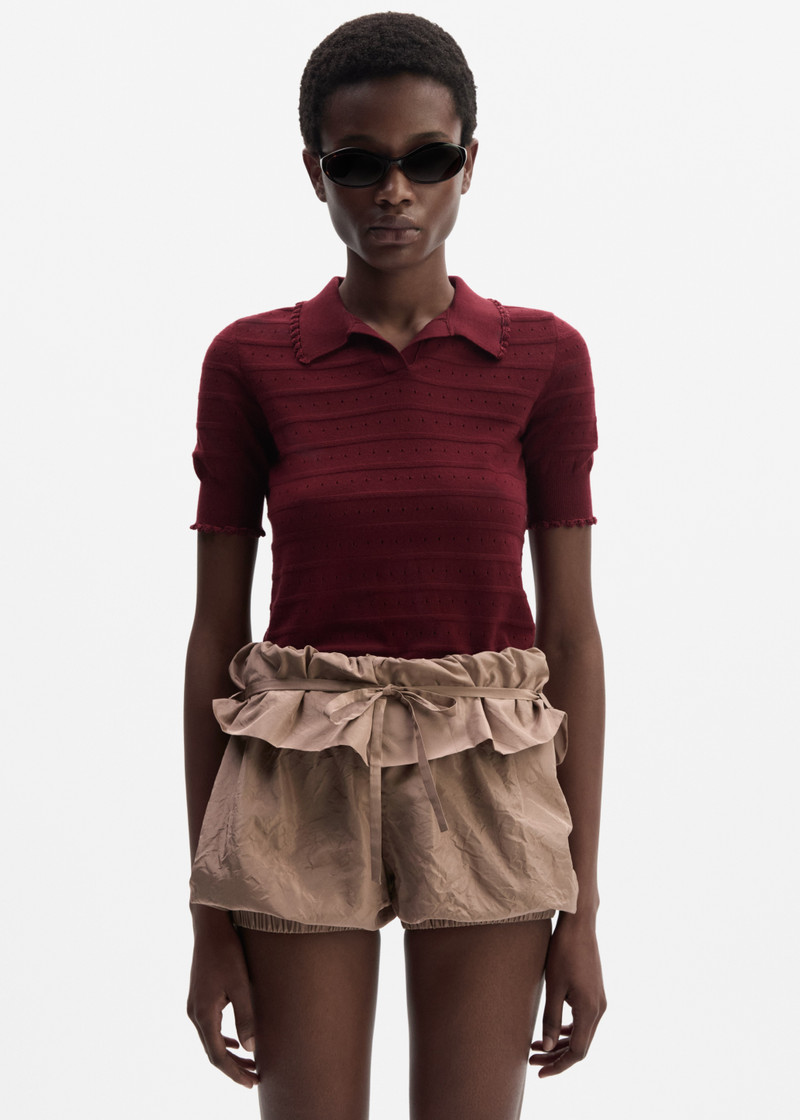 MAGDA BUTRYM Bubble silk shorts with ruffle waist in brown outlook