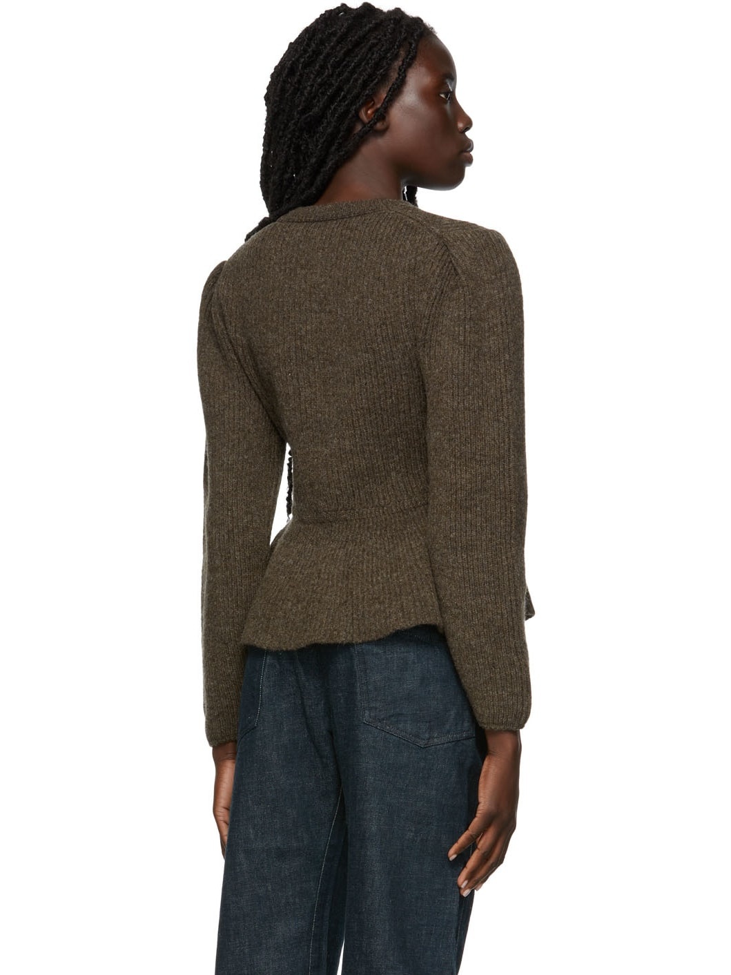 Brown Wool Peplum Sweater - 3