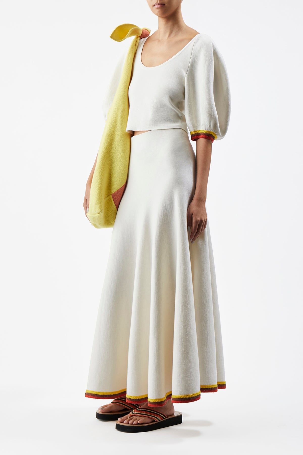 Mira Skirt in Ivory Multi Merino Wool - 4