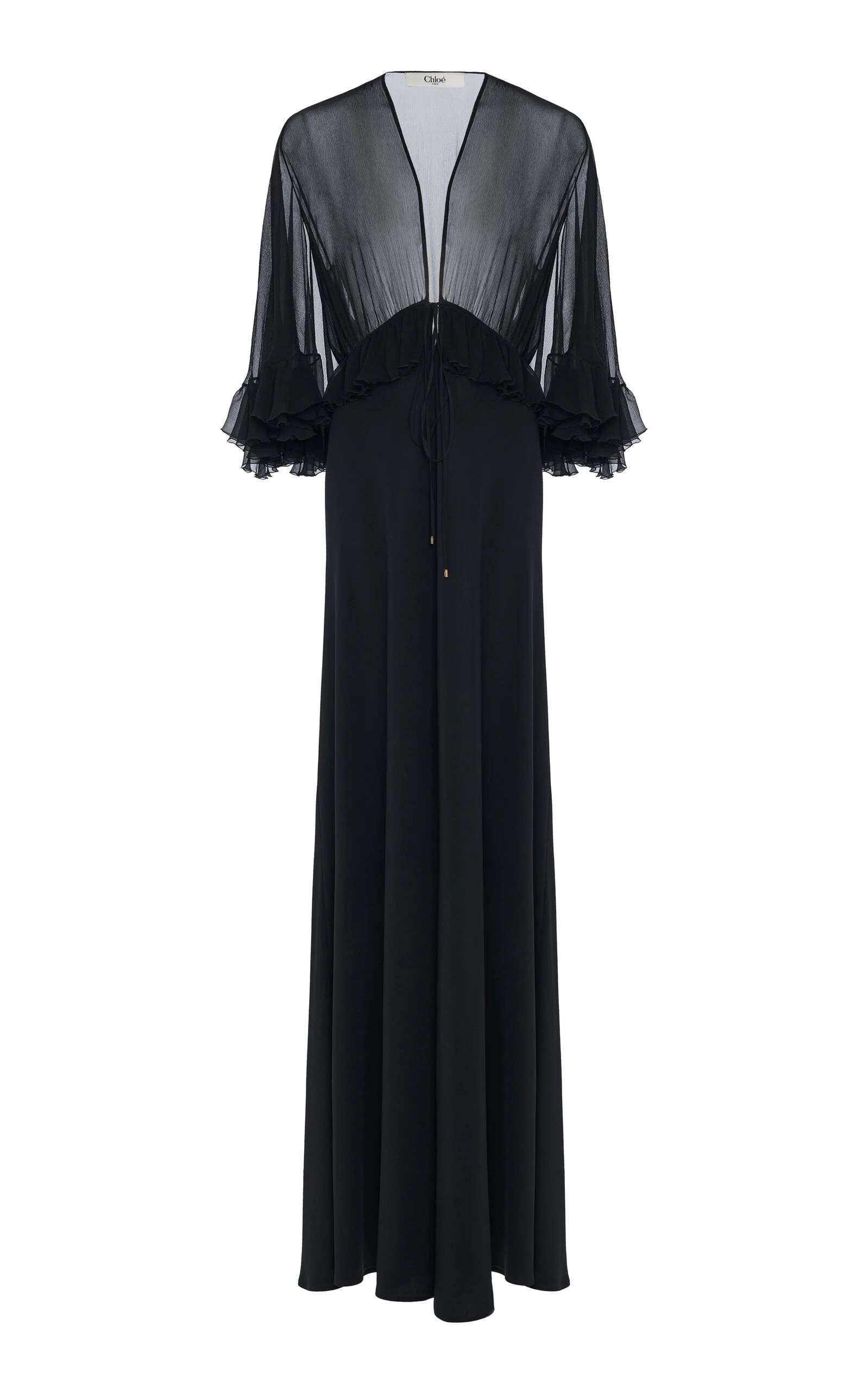 Ruffled Silk Crepe Maxi Dress black - 1