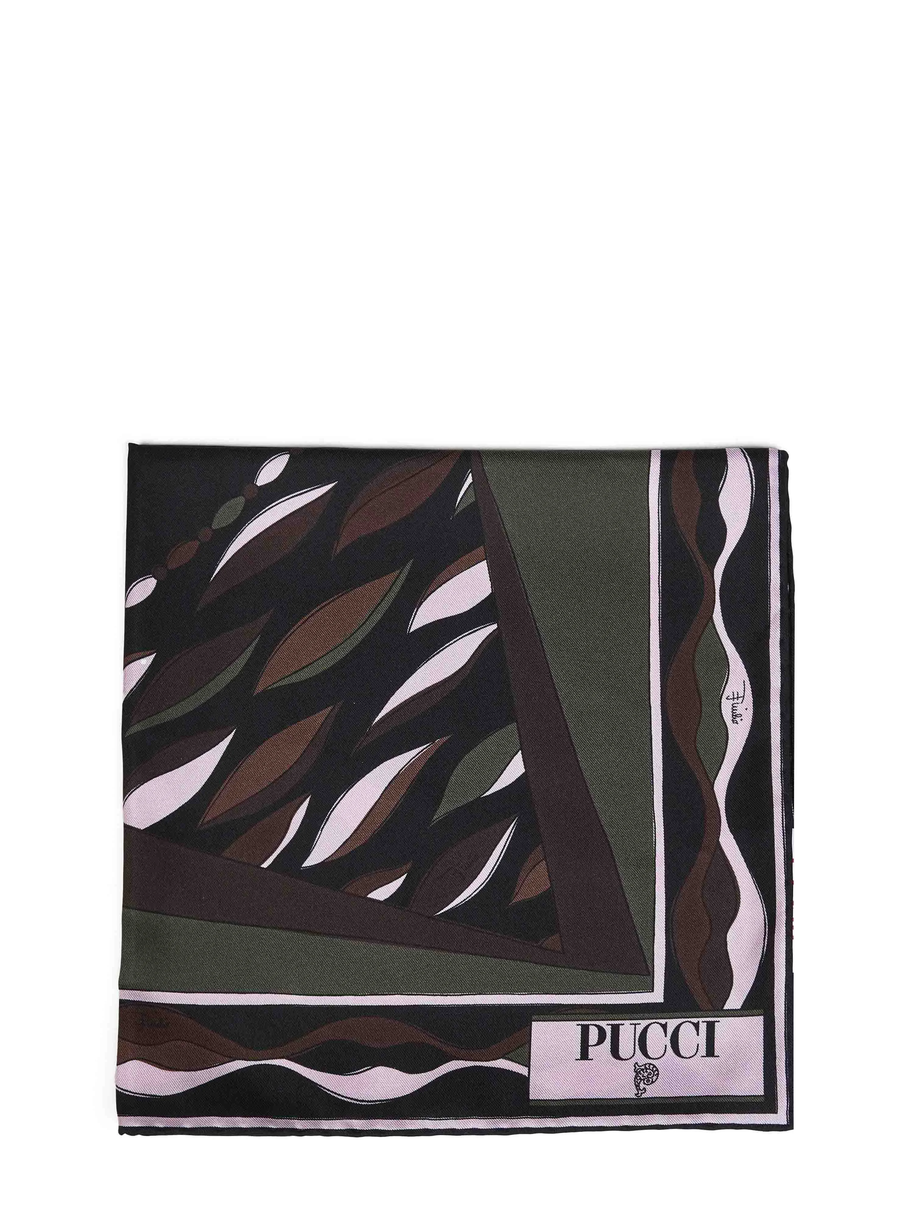 Khaki and pink Fiamme and Navajo-prints silk twill scarf - 1