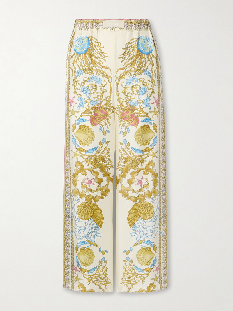 Printed silk-twill wide-leg pants Yellow 1