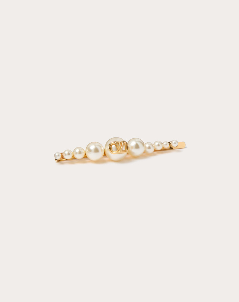 VLOGO SIGNATURE METAL AND PEARL HAIR CLIP - 1