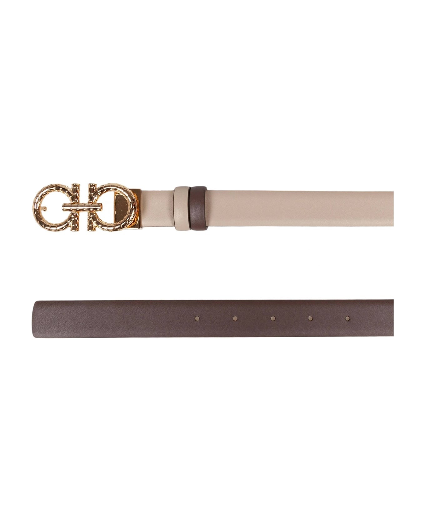 Reversible And Adjustable Gancini Belt In Leather - 2