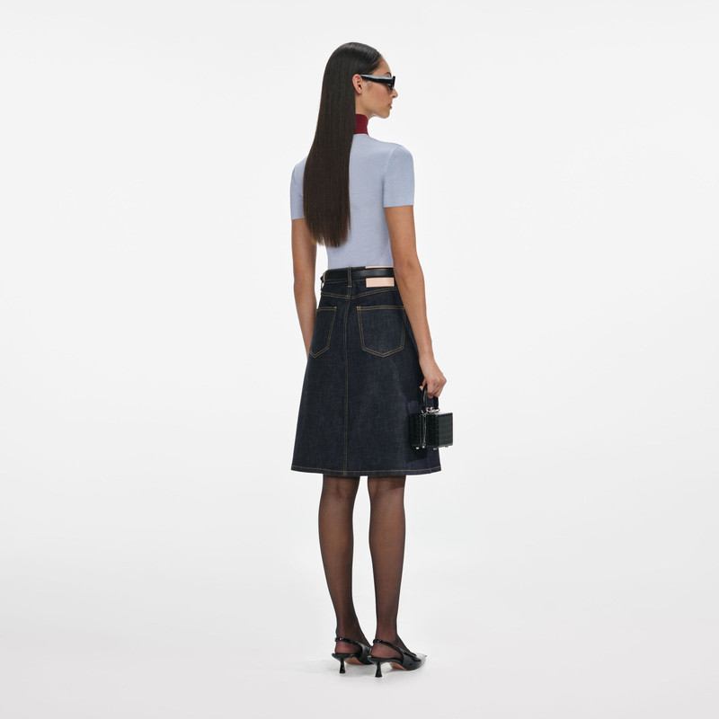self-portrait Indigo Denim Belted Midi Skirt outlook