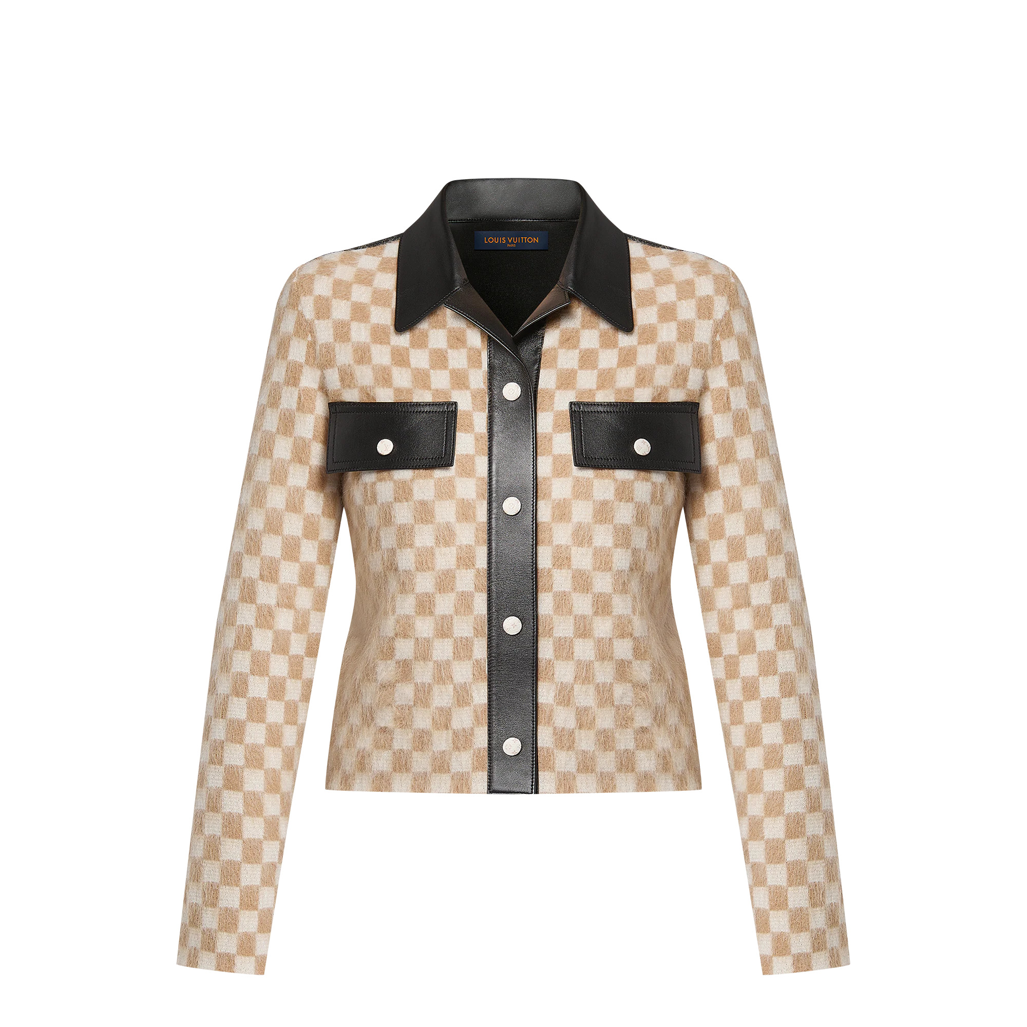 Leather Accent Damier Knit Jacket - 1