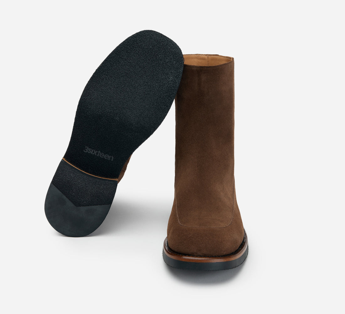 Square Toe Side Zip Boot - Mushroom Suede - 5