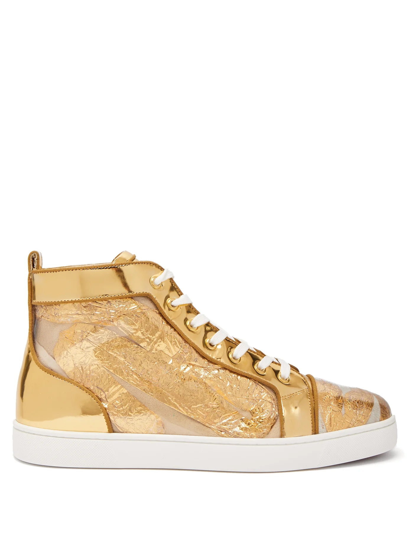 Louis foil-embellished high-top leather trainers - 1