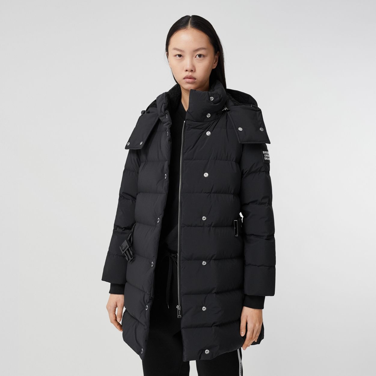 Detachable Hood Belted Puffer Coat - 7