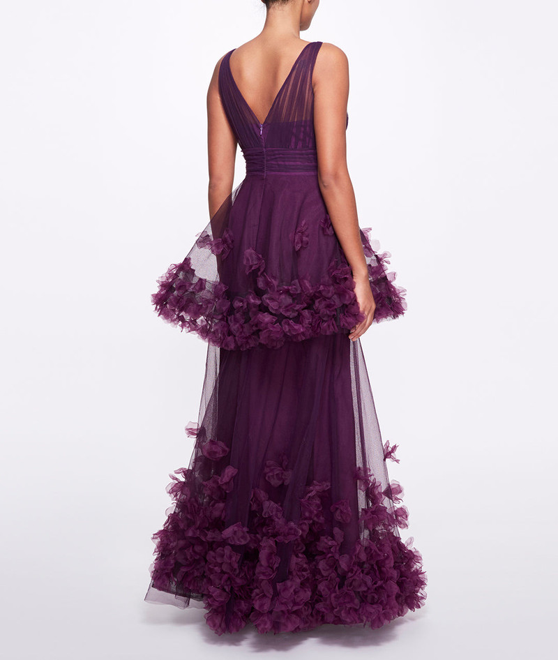 Marchesa TEXTURED TIERED GOWN outlook